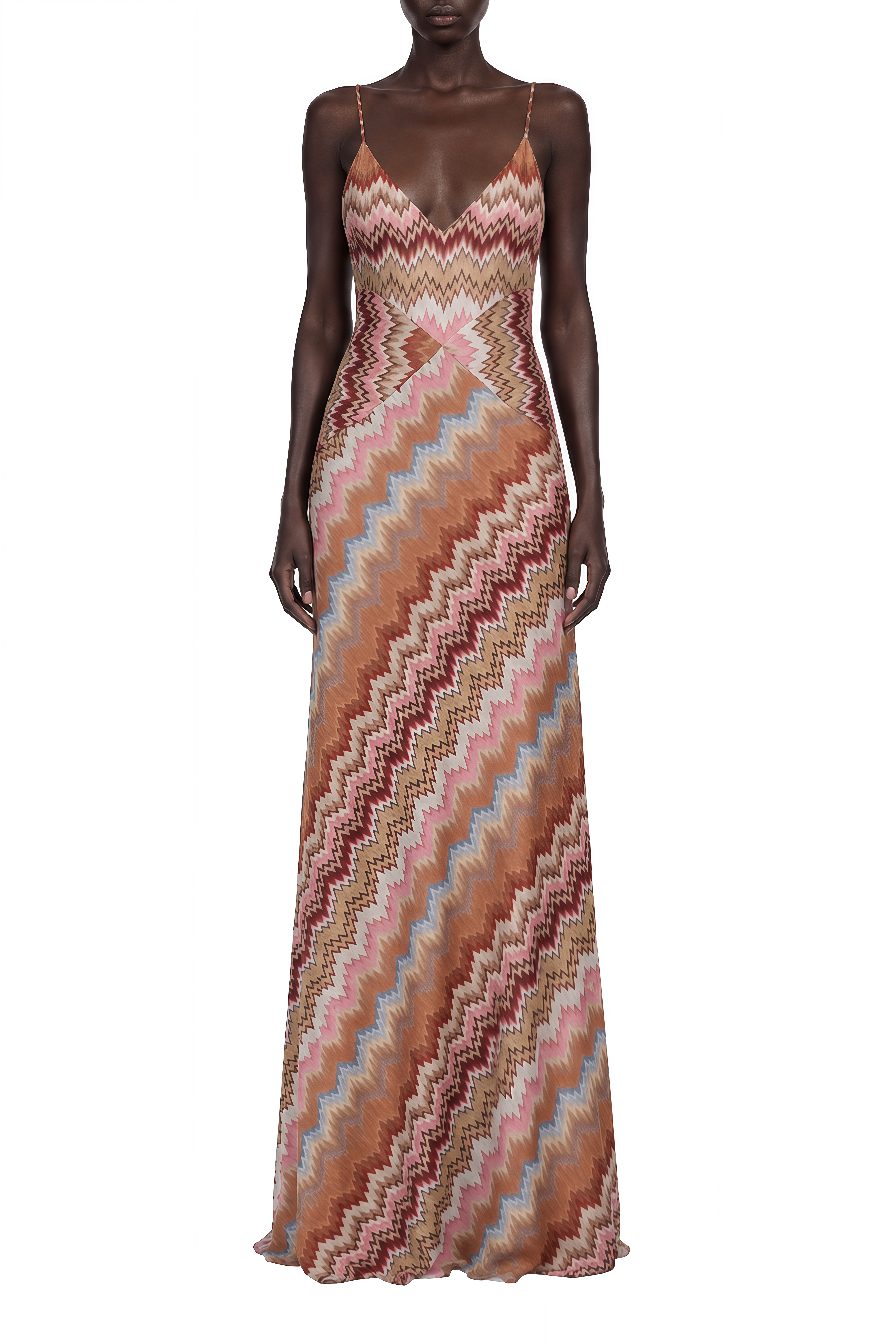 Noelle Red Striped V-Neck Maxi Dress