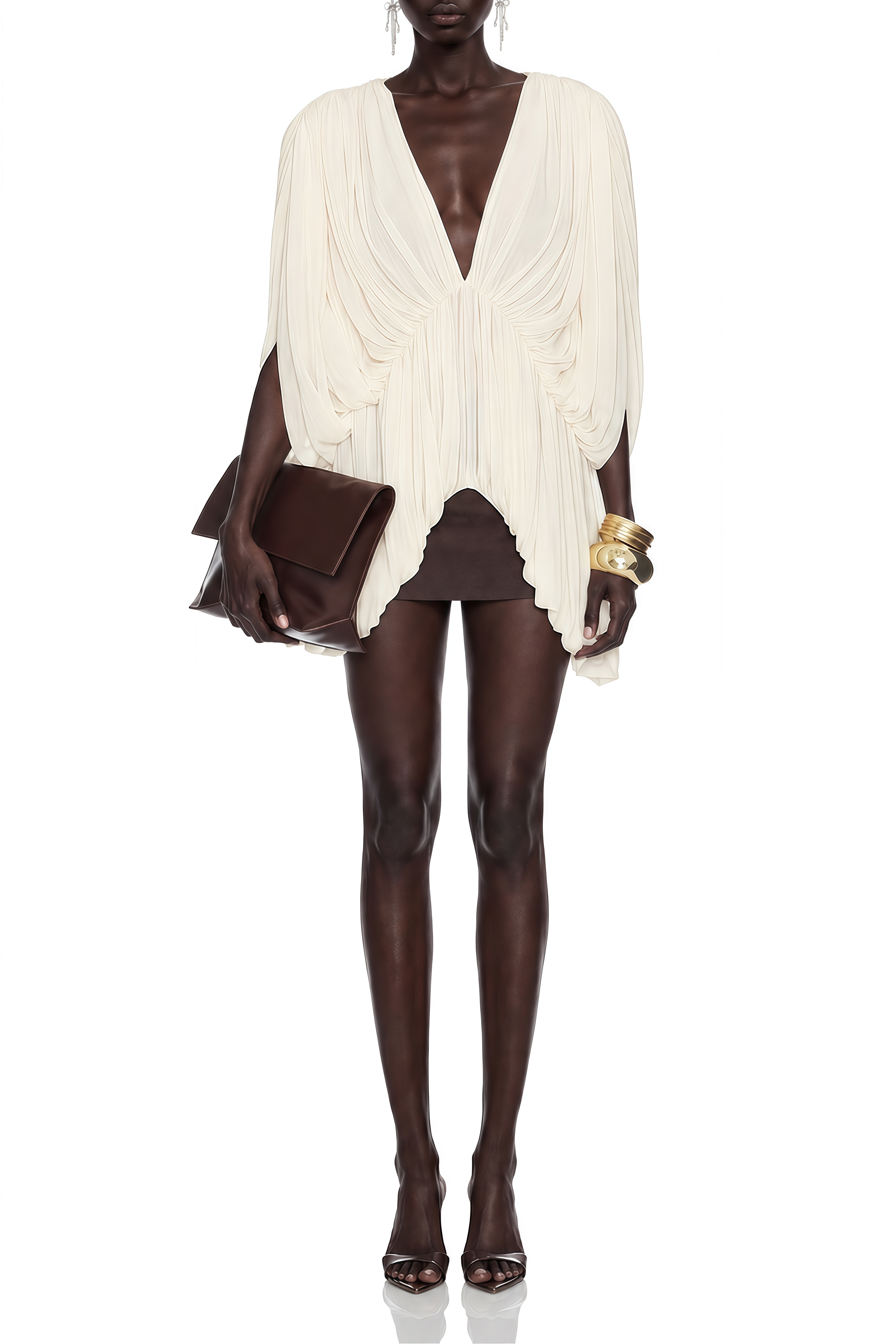 Florence Neutral V-Neck Ruched Blouse