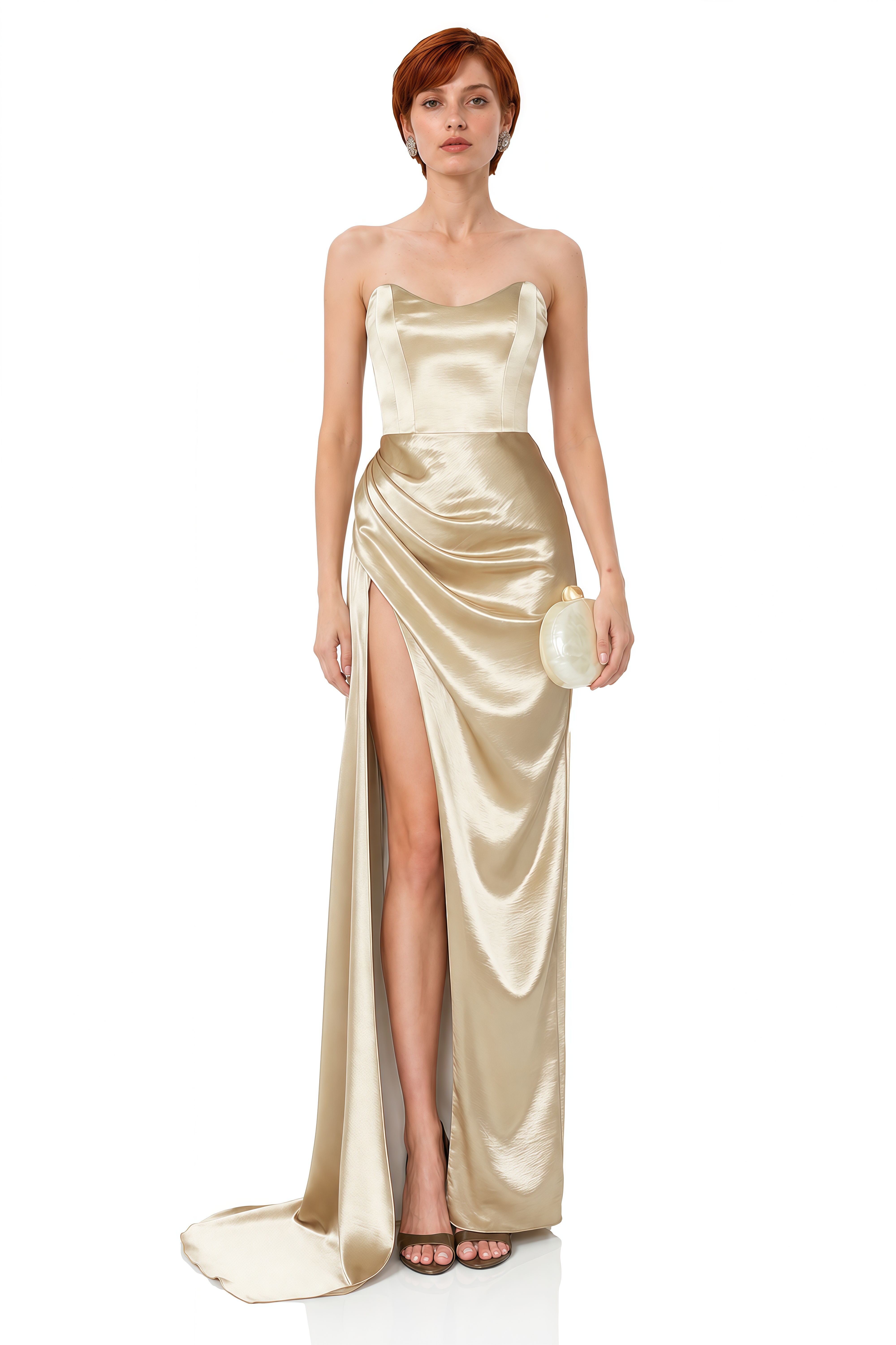 Aurora Champagne Strapless Draped Maxi Dress