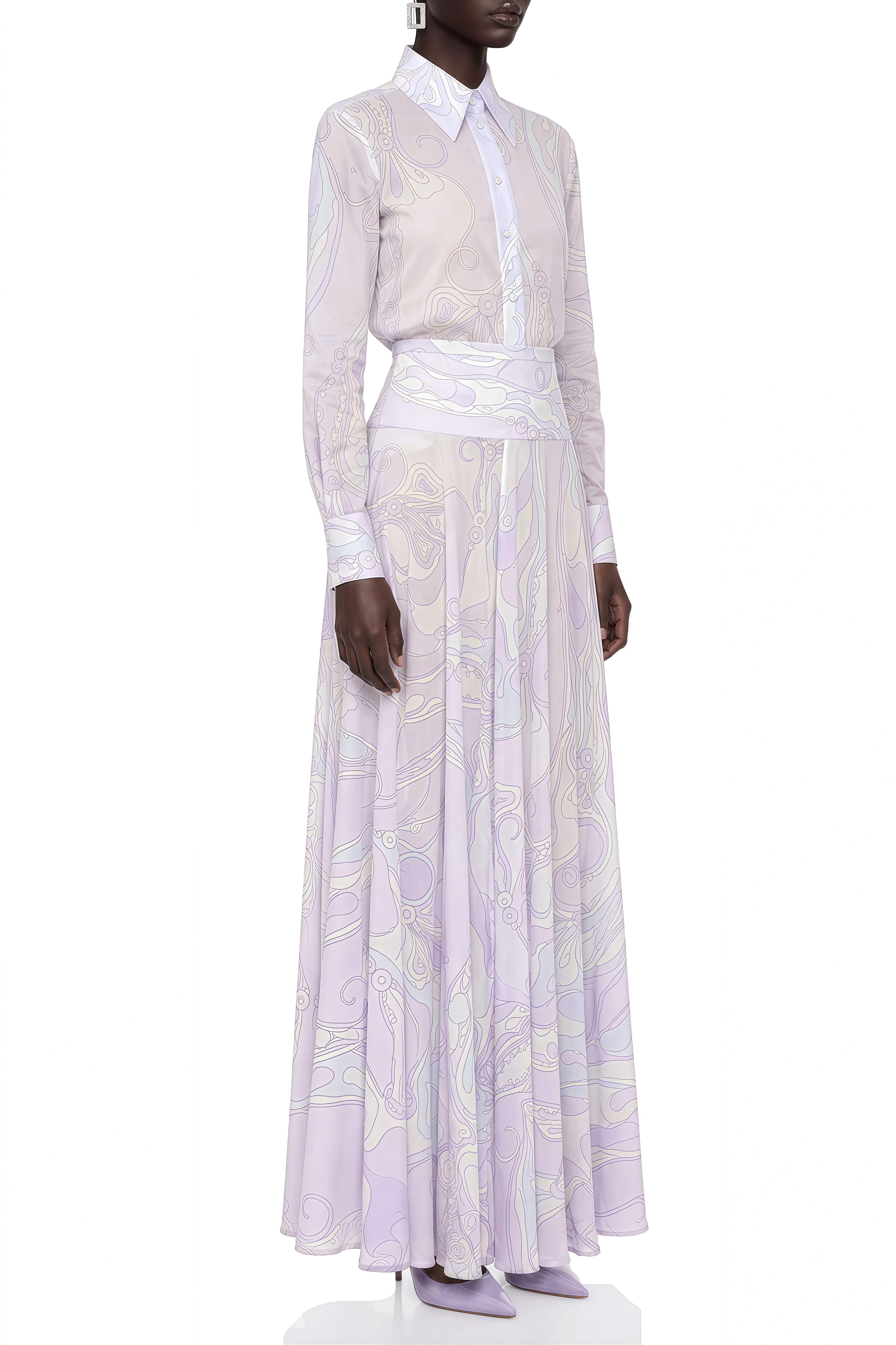 Audrey Purple Long Sleeves Abstract Print Top & Skirt Set