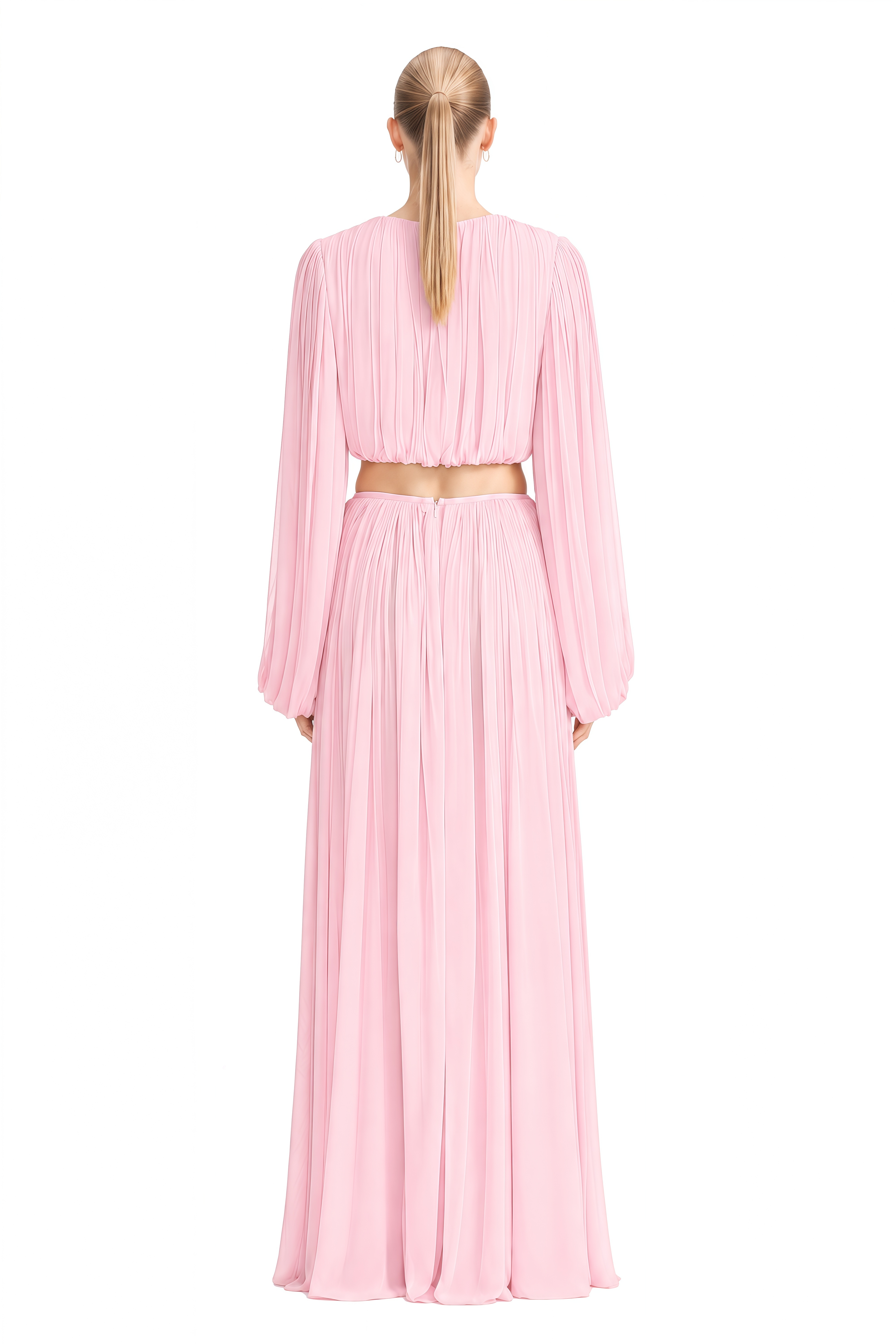 Eloise Pink Round Neck Ruched Top & Skirt Set