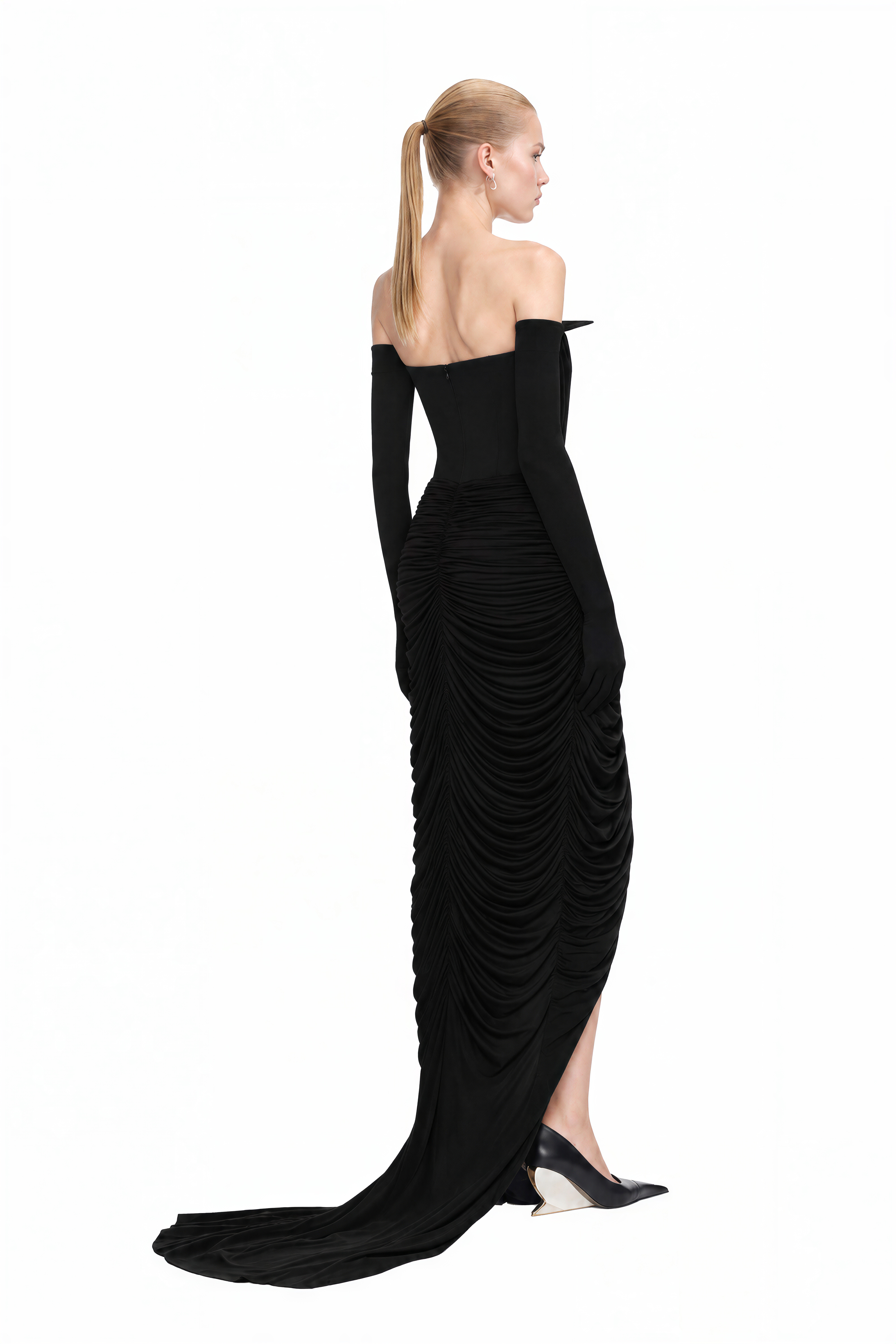 Amelia Black Off Shoulder Draped Maxi Dress