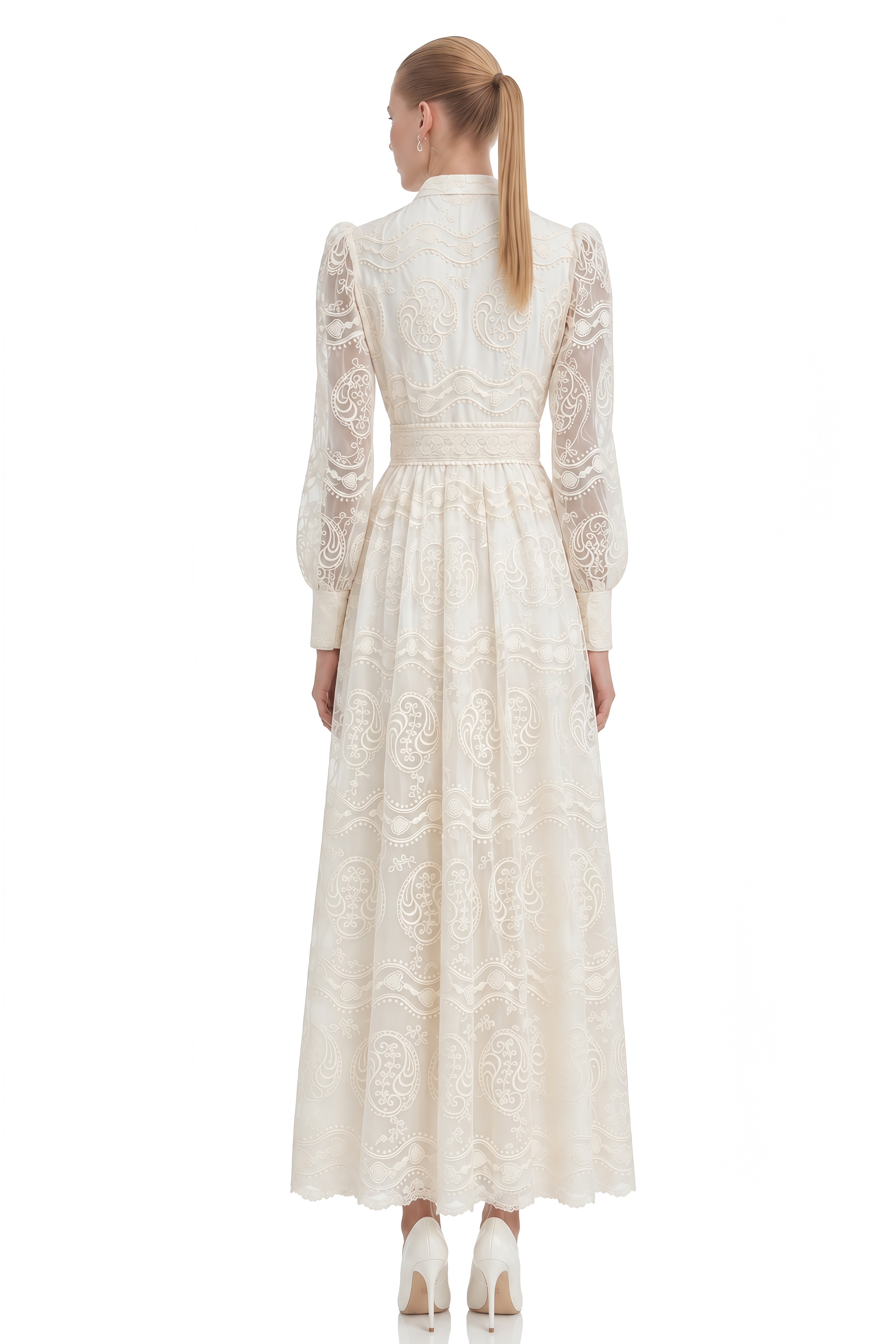 Linnea Ivory V-Neck Floral Lace Maxi Dress