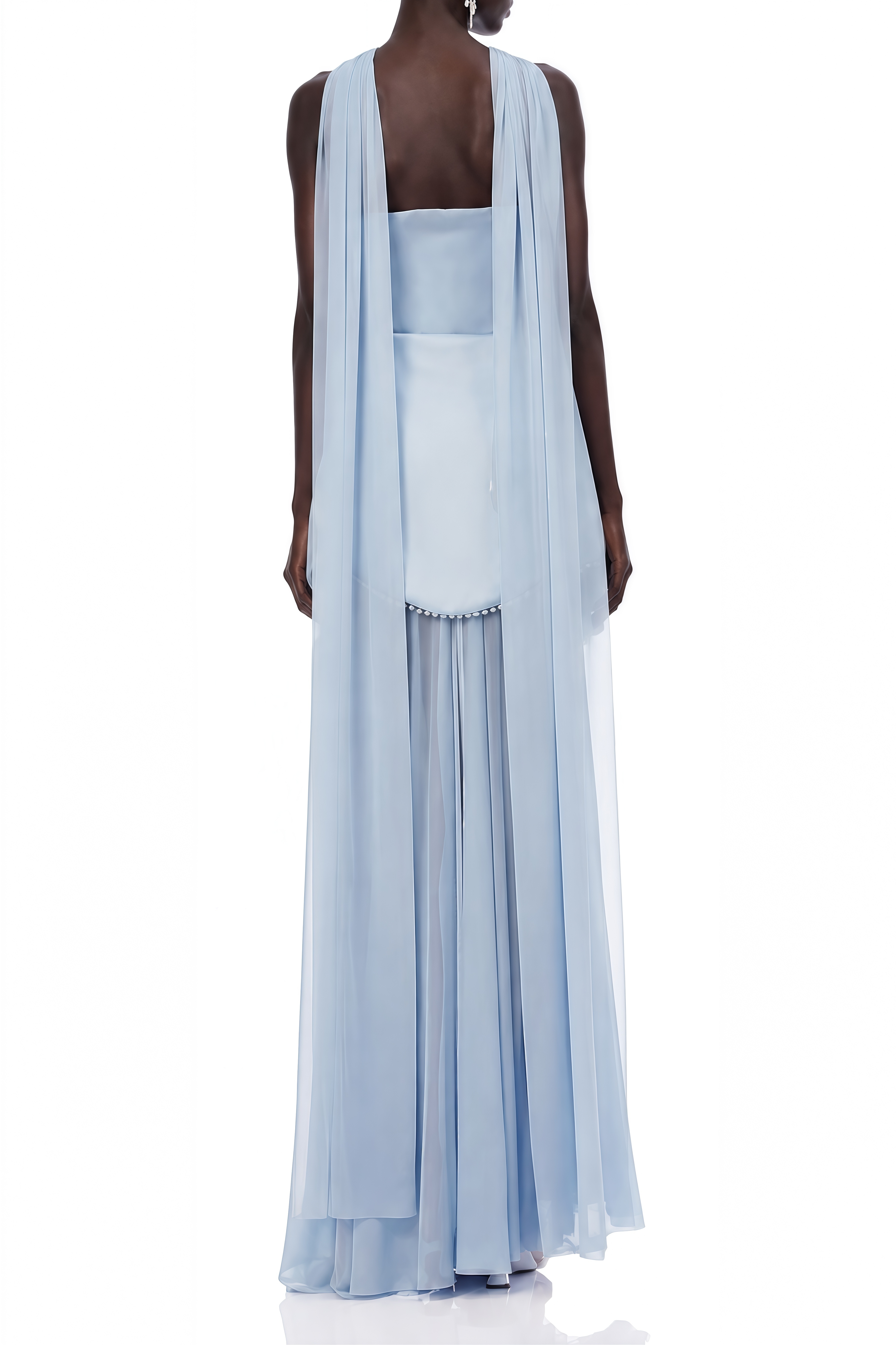 Adeline Light Blue Strapless Pleated Maxi Dress