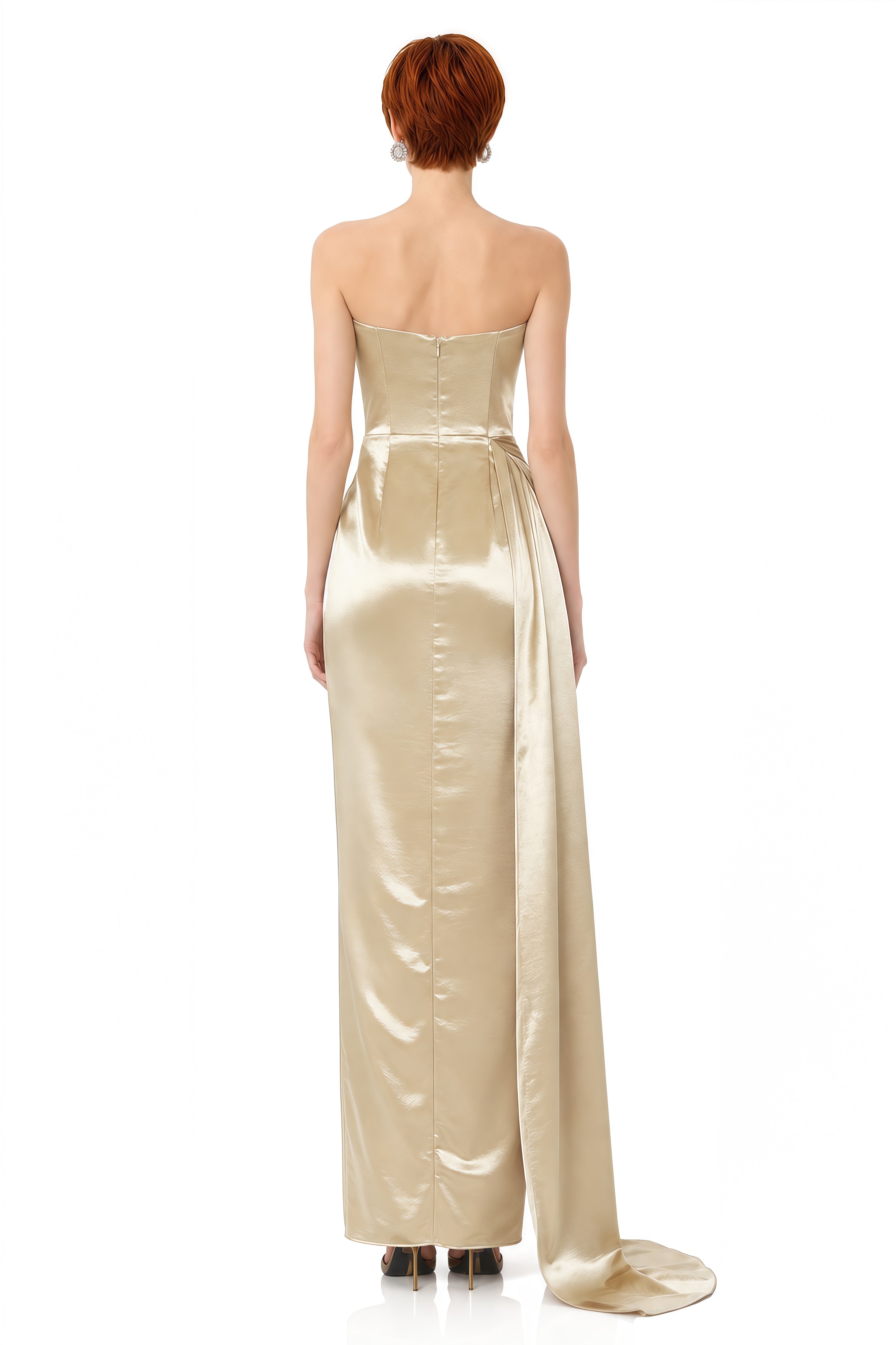 Aurora Champagne Strapless Draped Maxi Dress