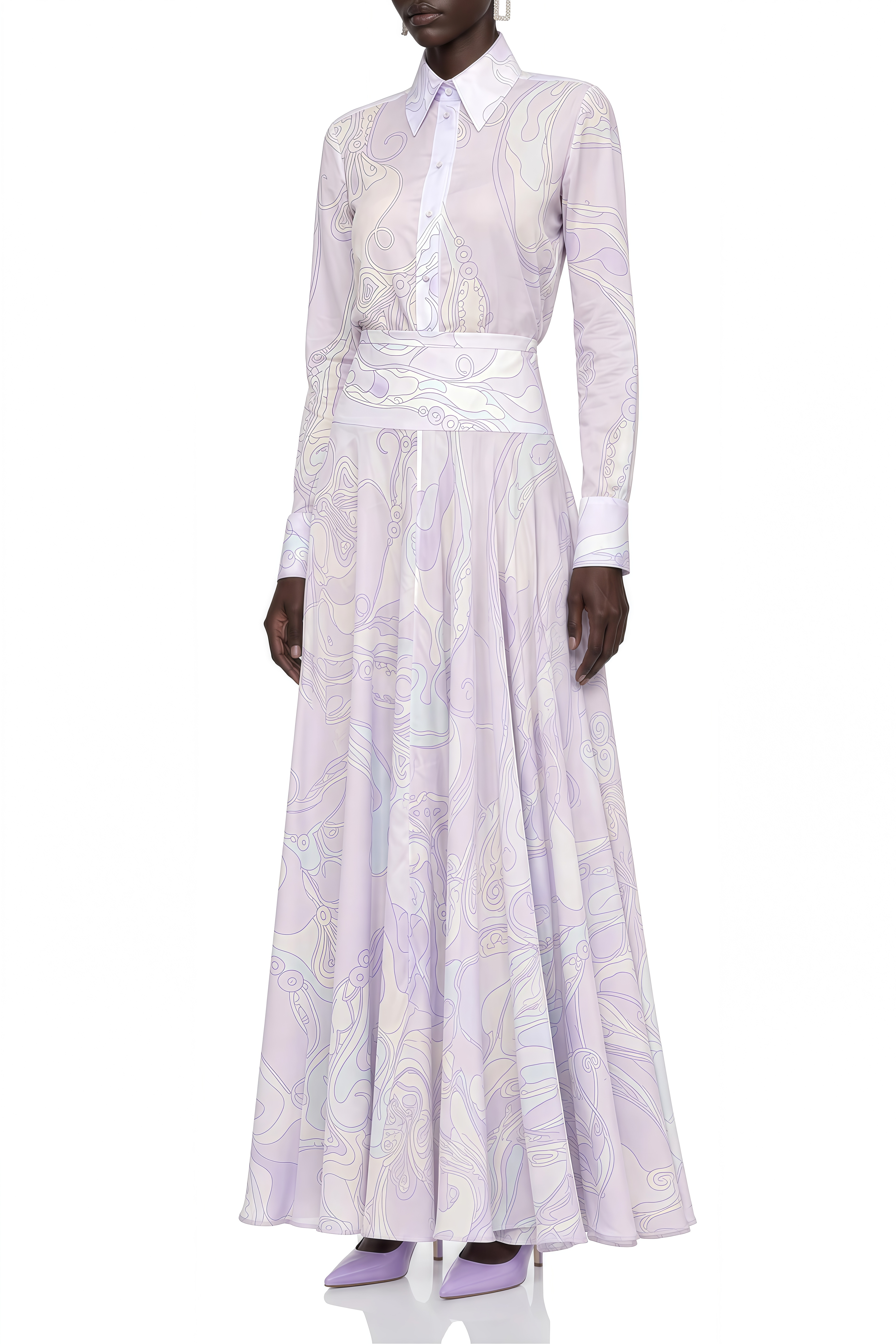 Audrey Purple Long Sleeves Abstract Print Top & Skirt Set