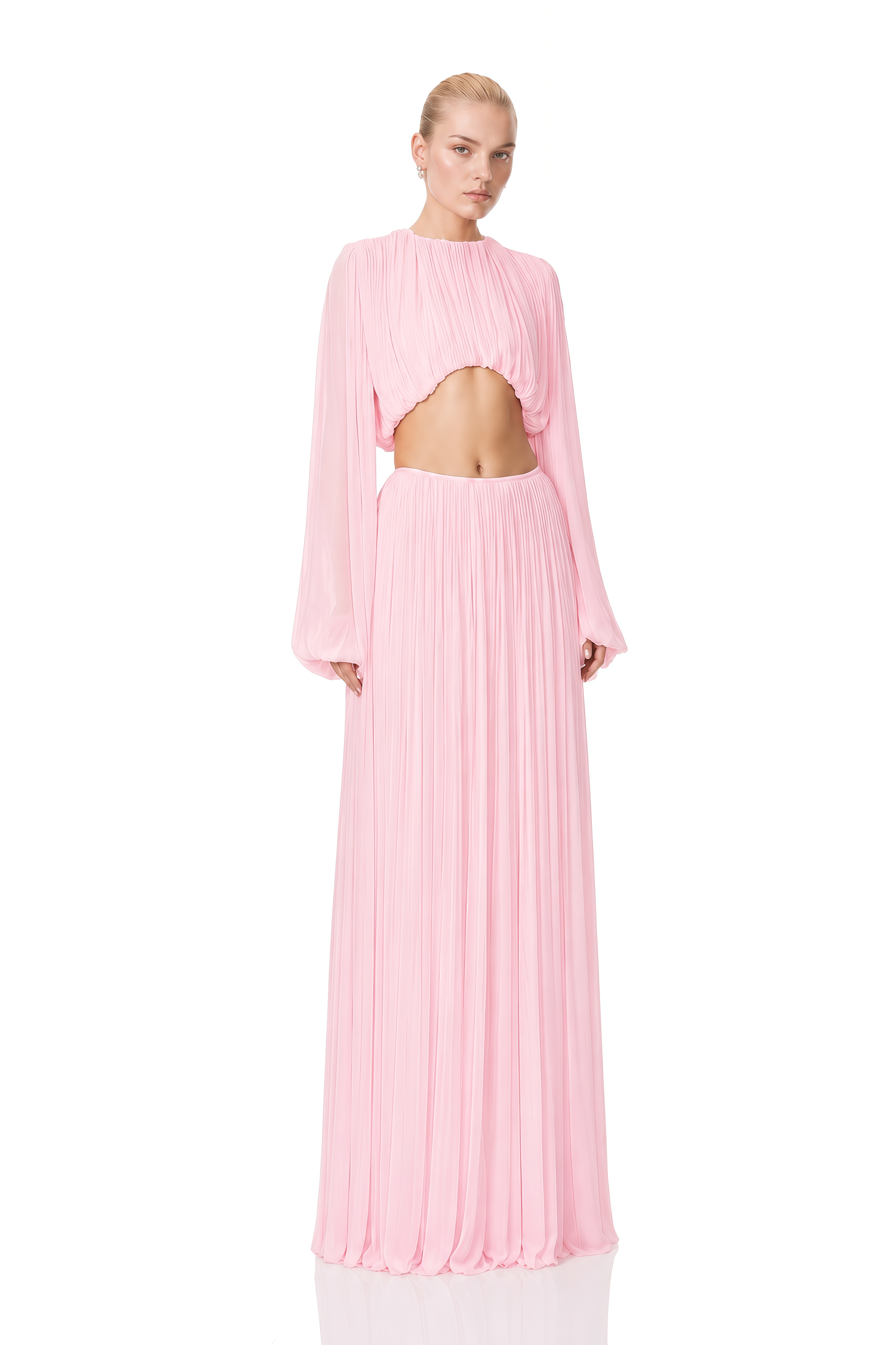 Eloise Pink Round Neck Ruched Top & Skirt Set