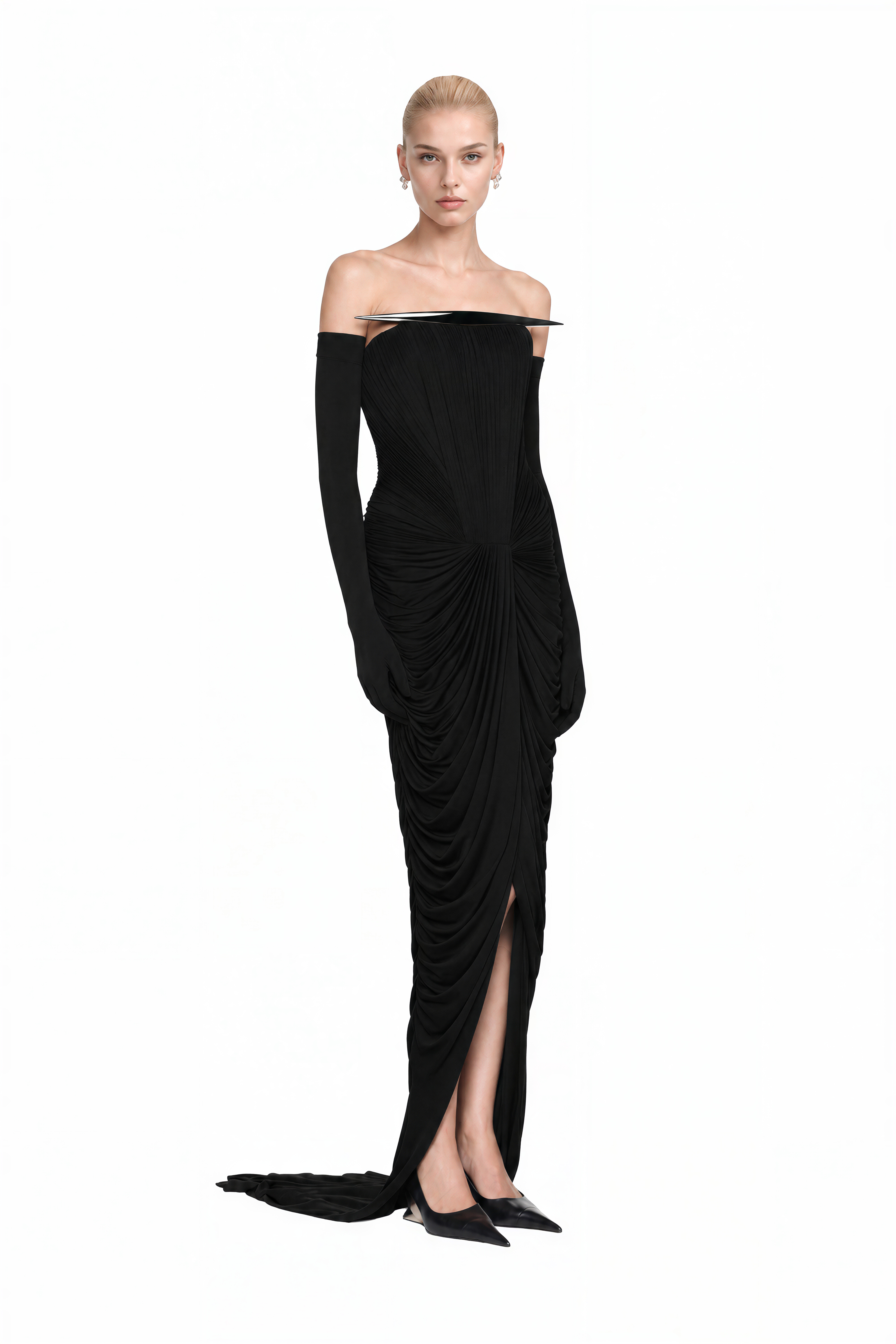 Amelia Black Off Shoulder Draped Maxi Dress