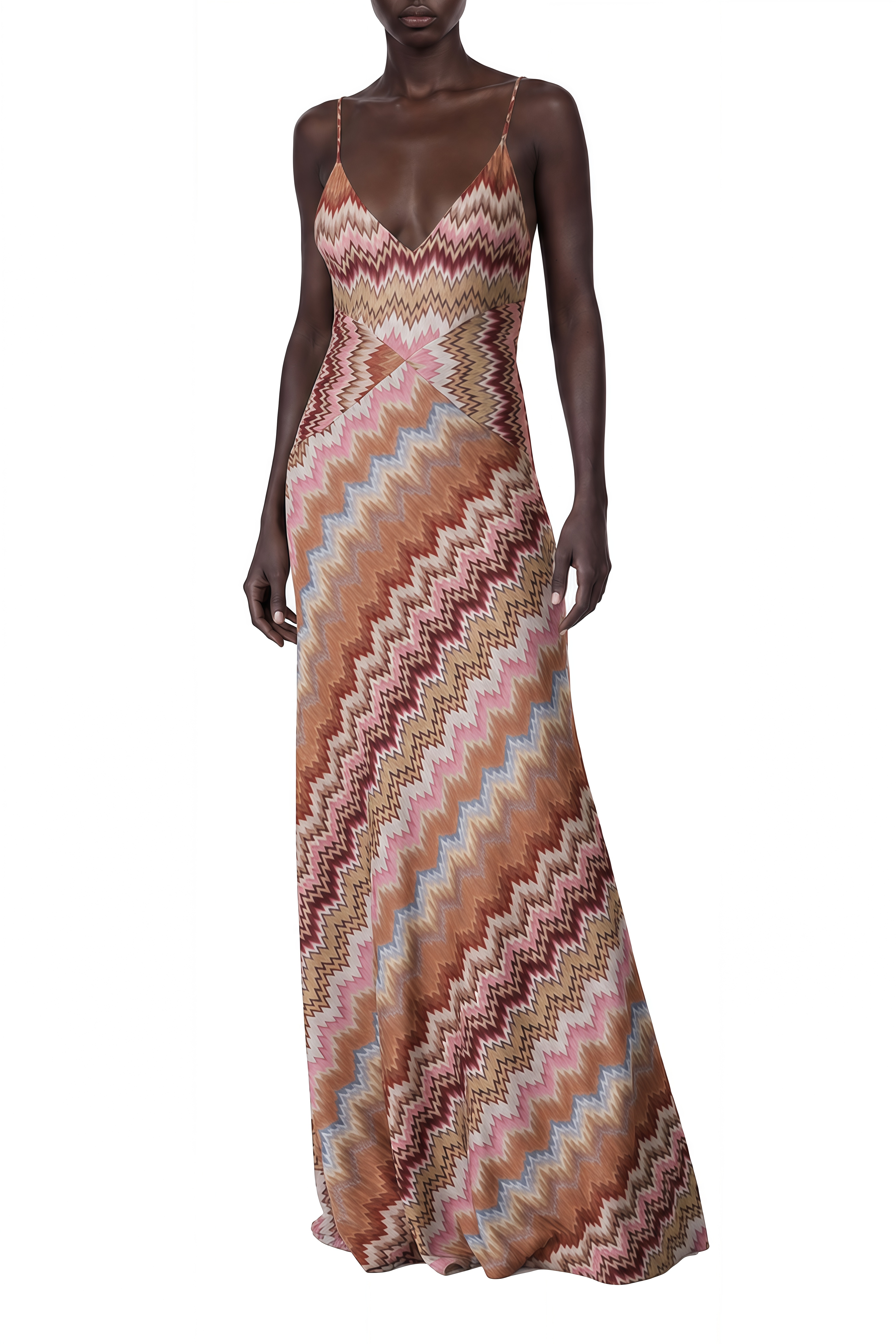 Noelle Red Striped V-Neck Maxi Dress