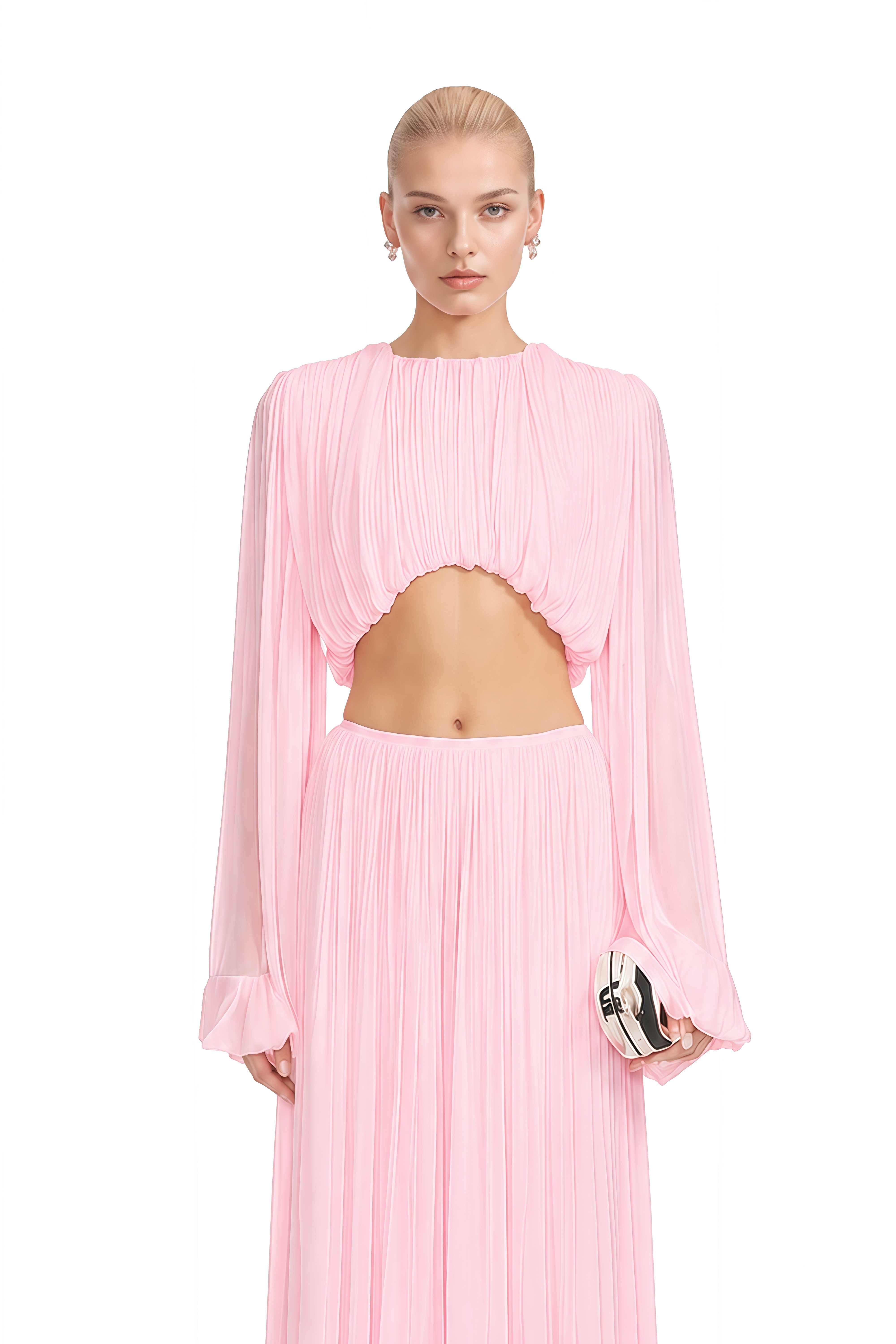 Eloise Pink Round Neck Ruched Top & Skirt Set