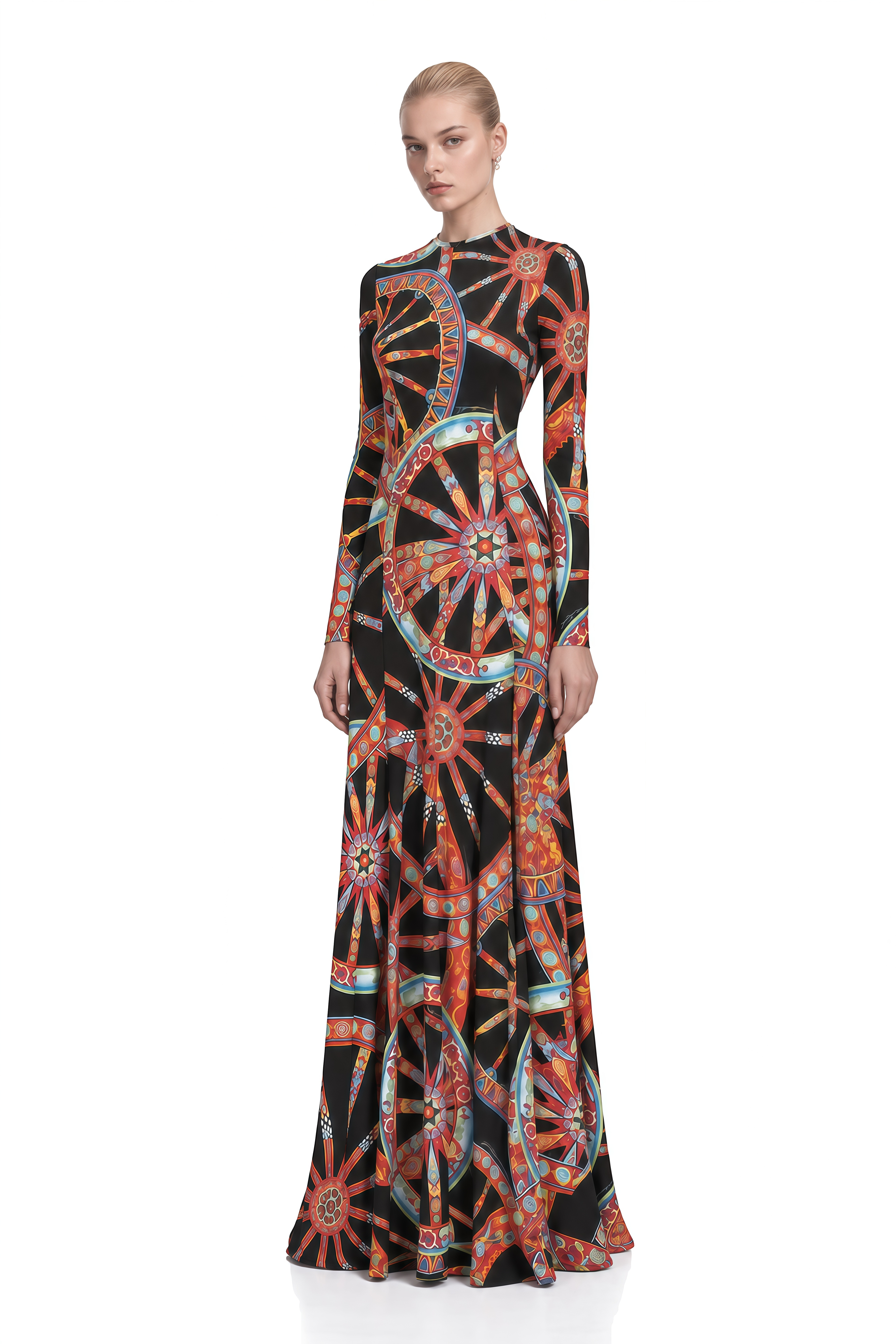 Lavinia Black Turtleneck Abstract Print Maxi Dress