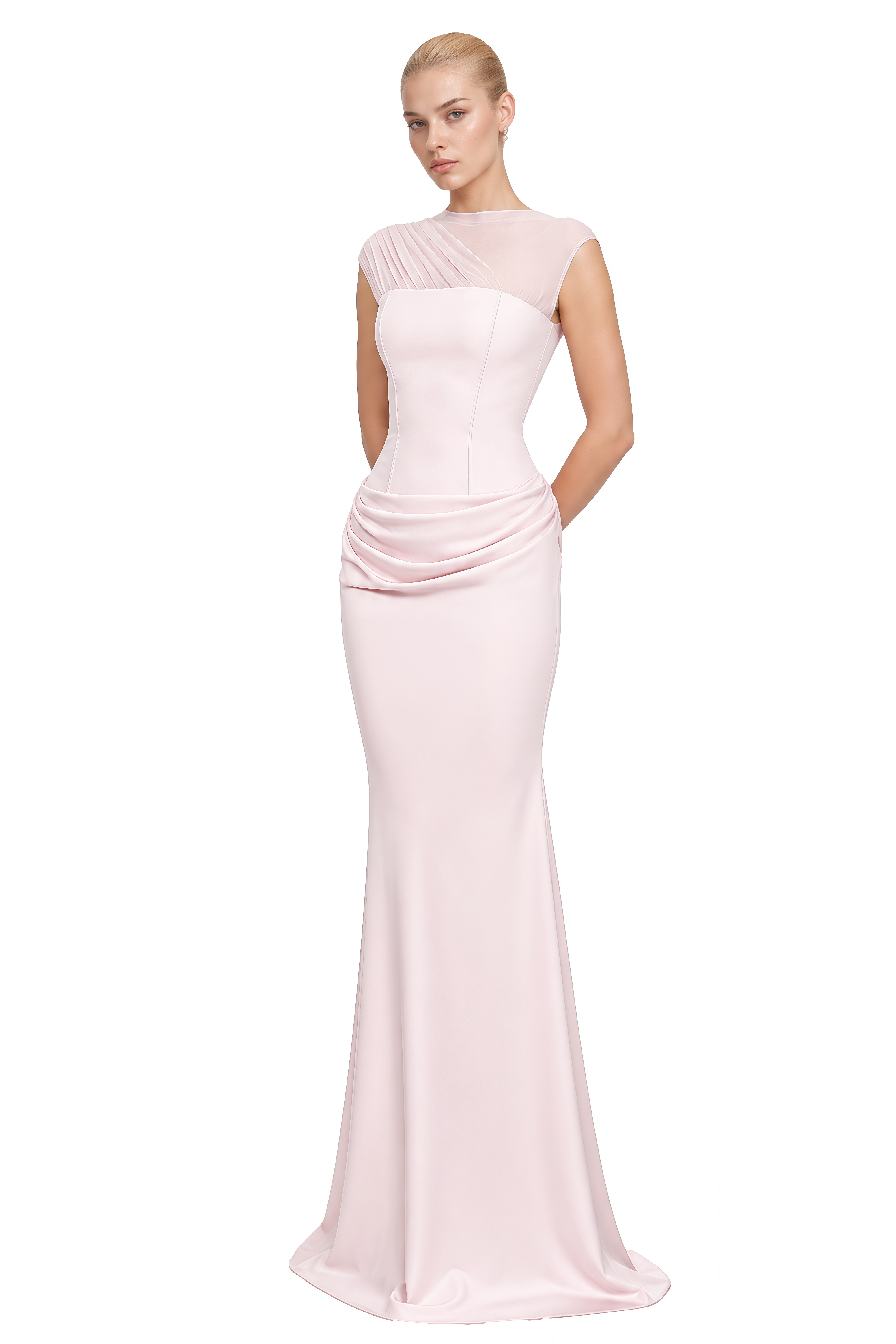 Vienne Pink Round Neck Draped Maxi Dress