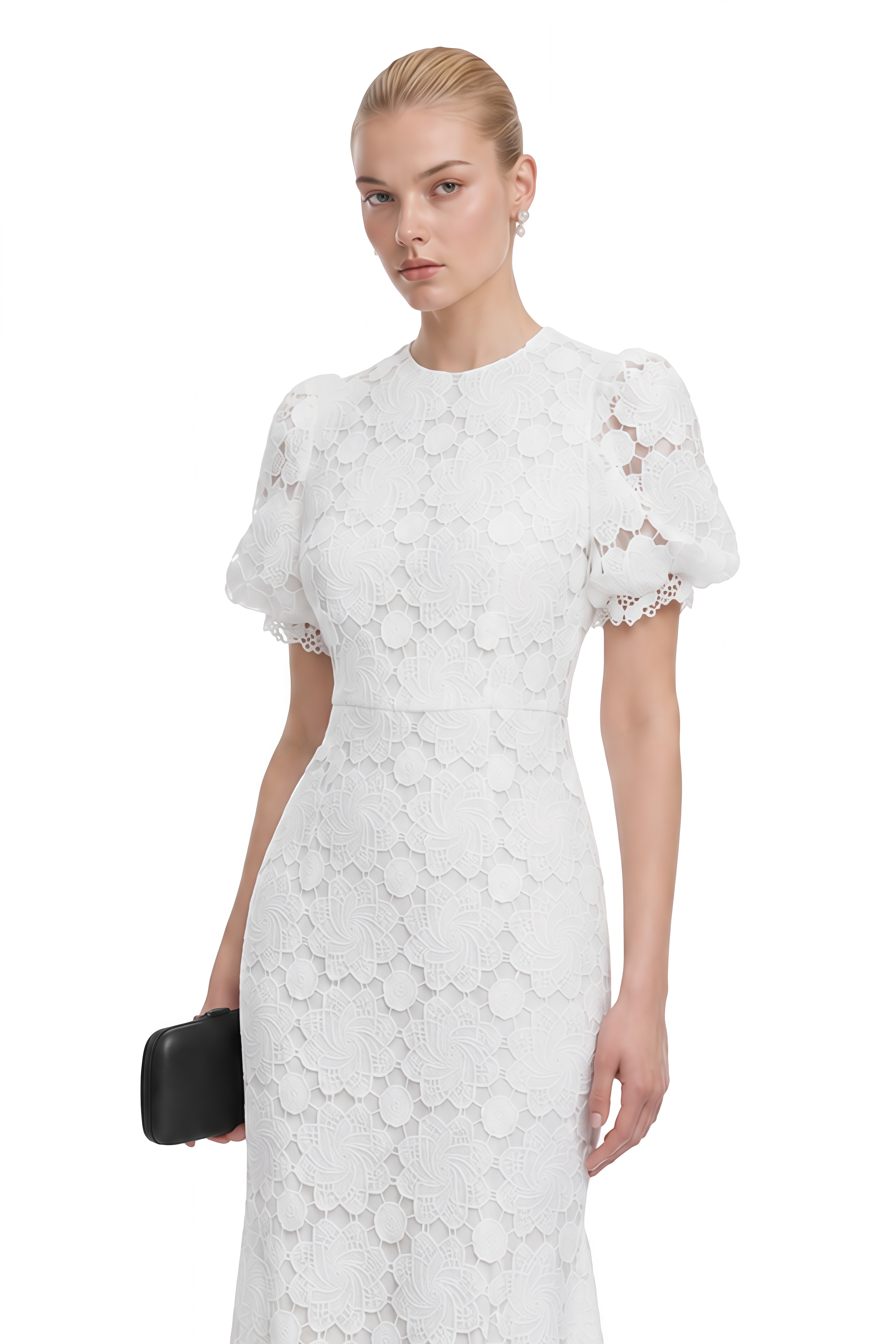 Rosalind White Round Neck Lace Maxi Dress