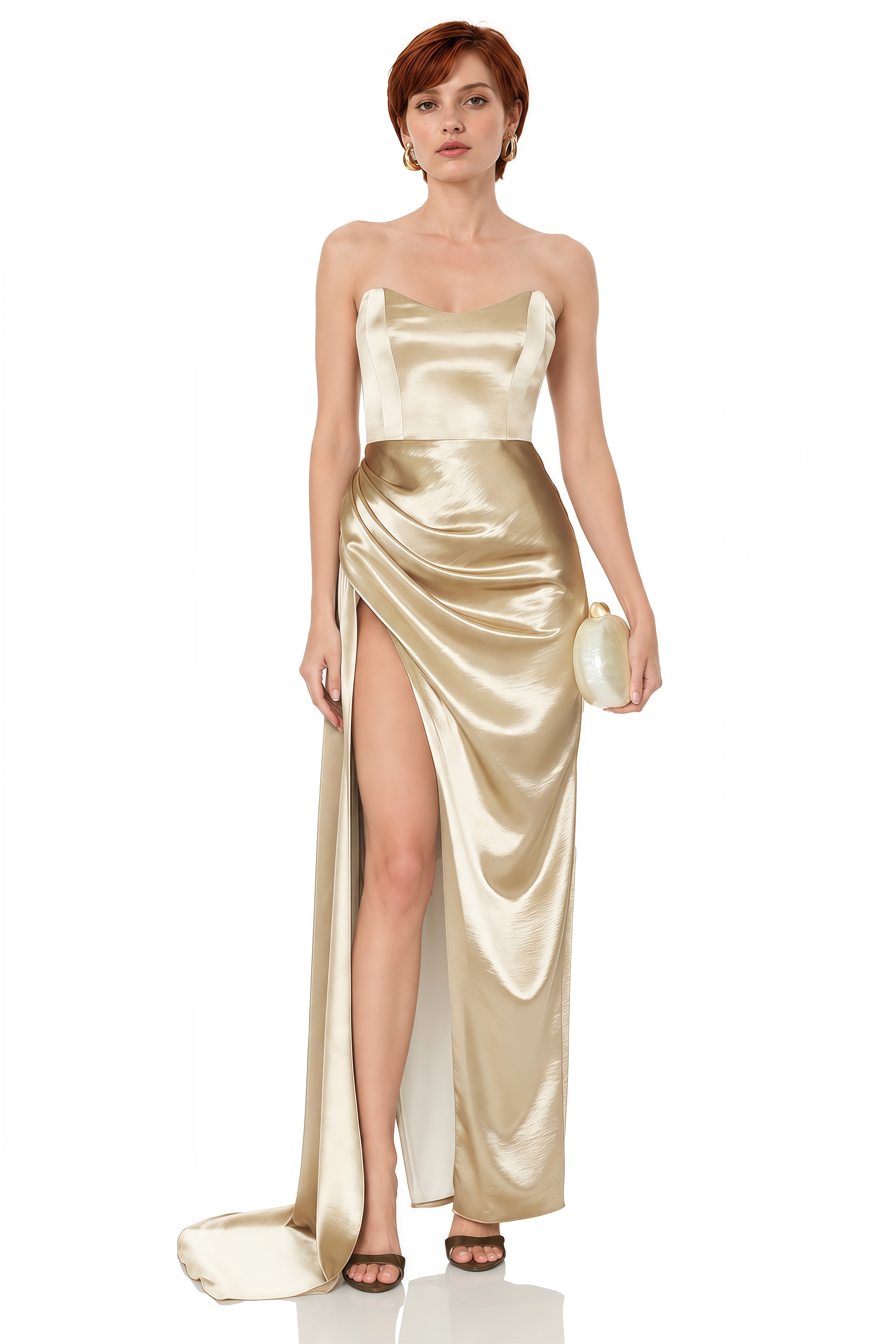 Aurora Champagne Strapless Draped Maxi Dress
