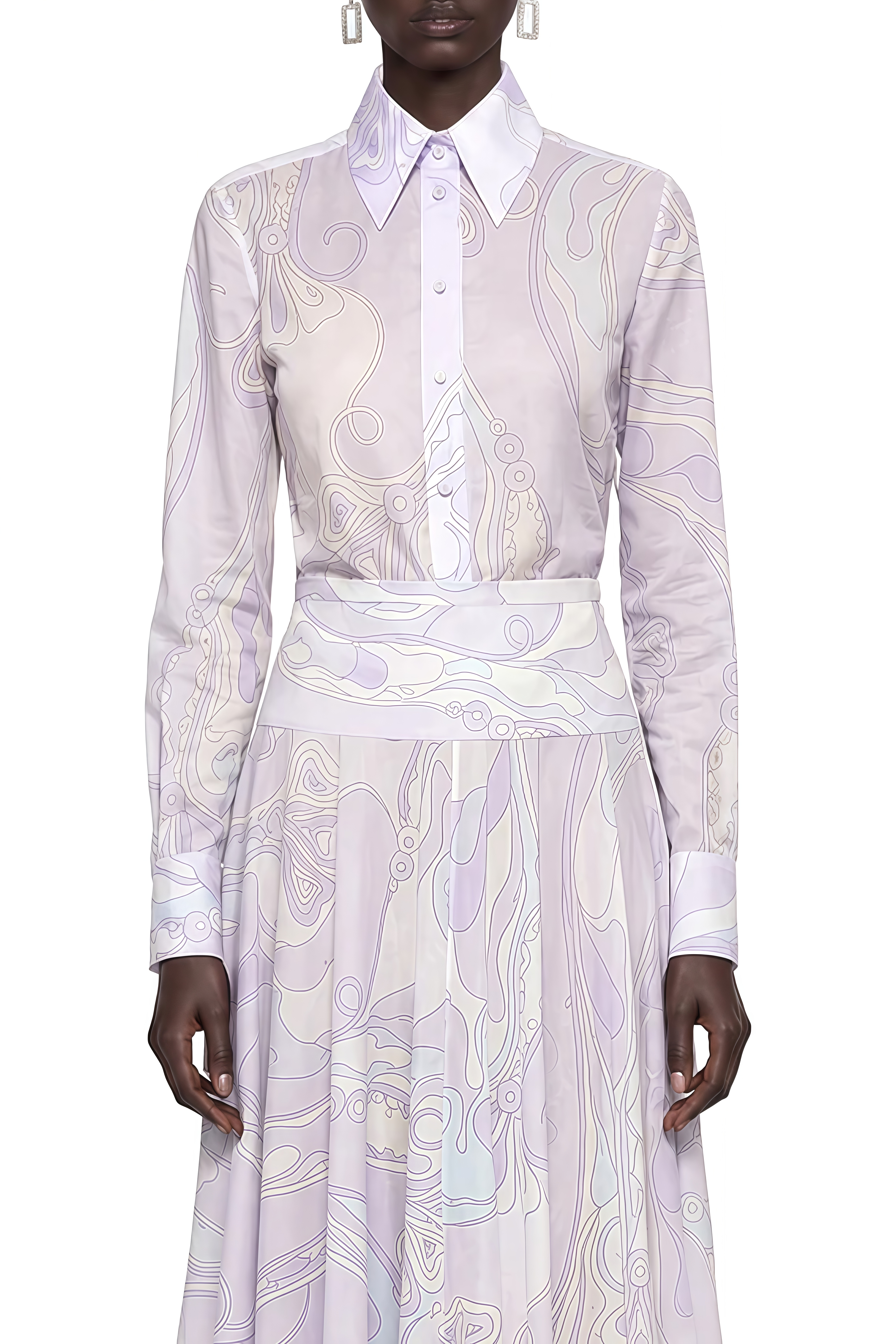 Audrey Purple Long Sleeves Abstract Print Top & Skirt Set