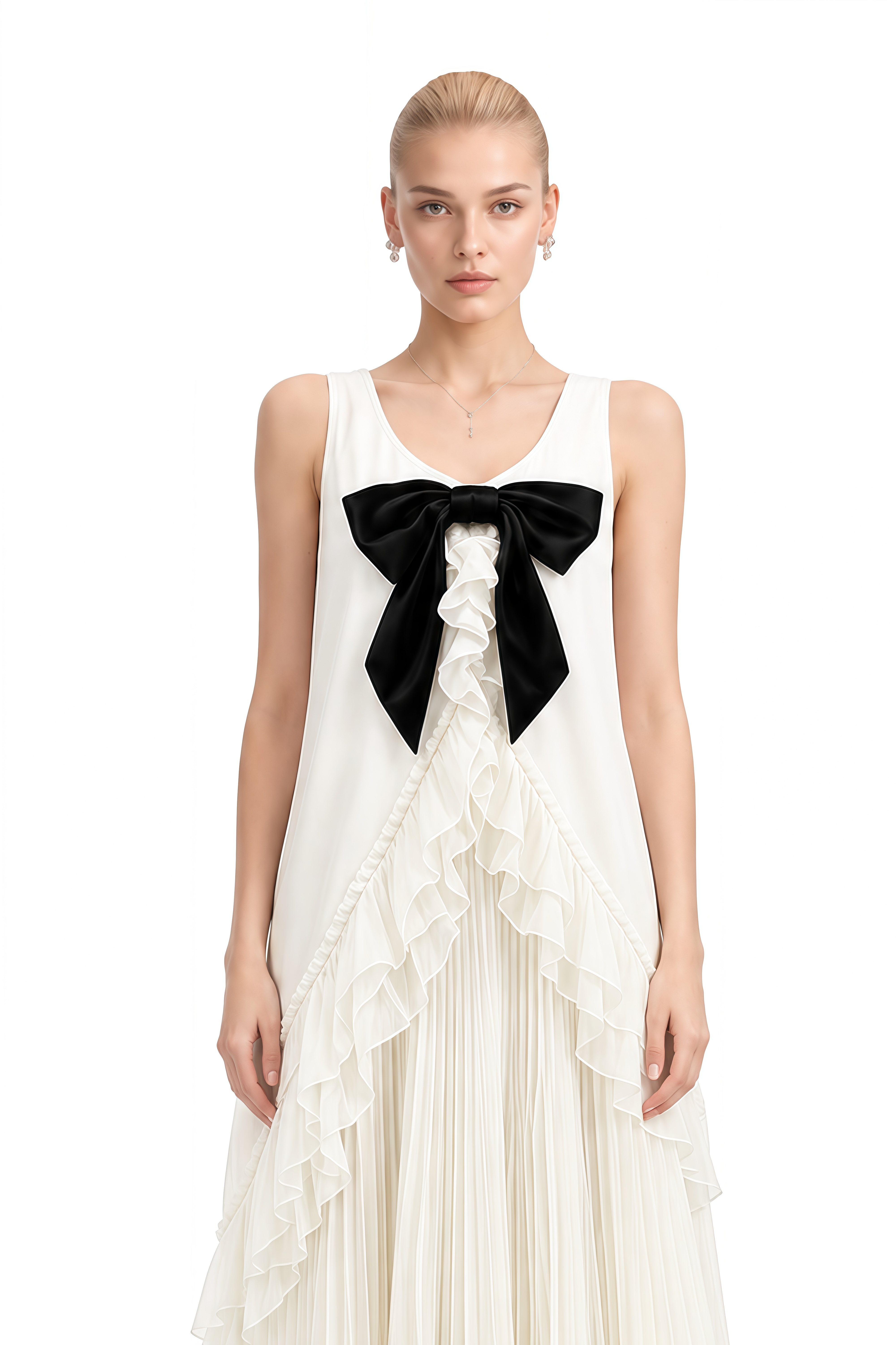 Margaret Ivory Sleeveless Bow Maxi Dress