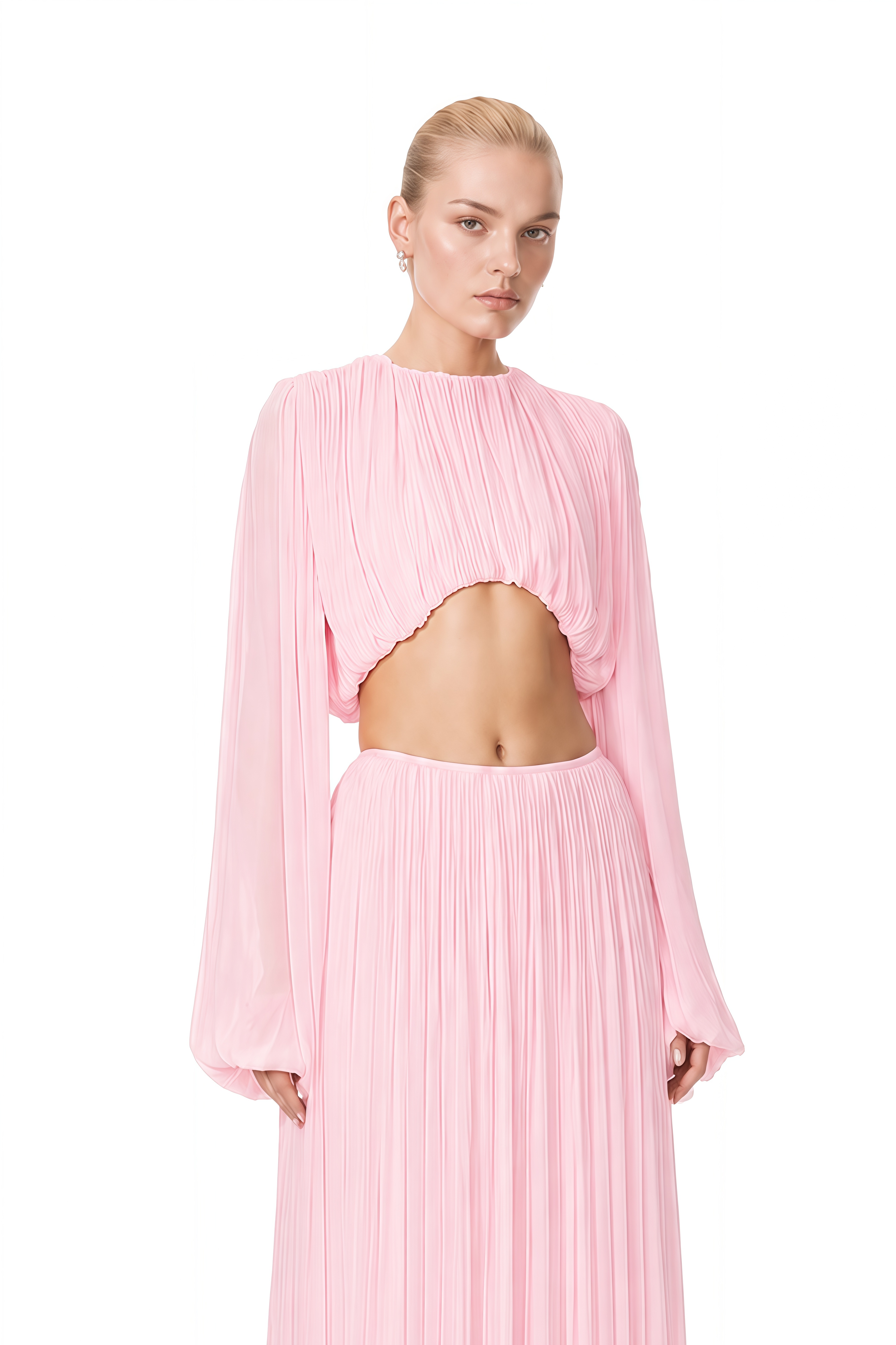 Eloise Pink Round Neck Ruched Top & Skirt Set