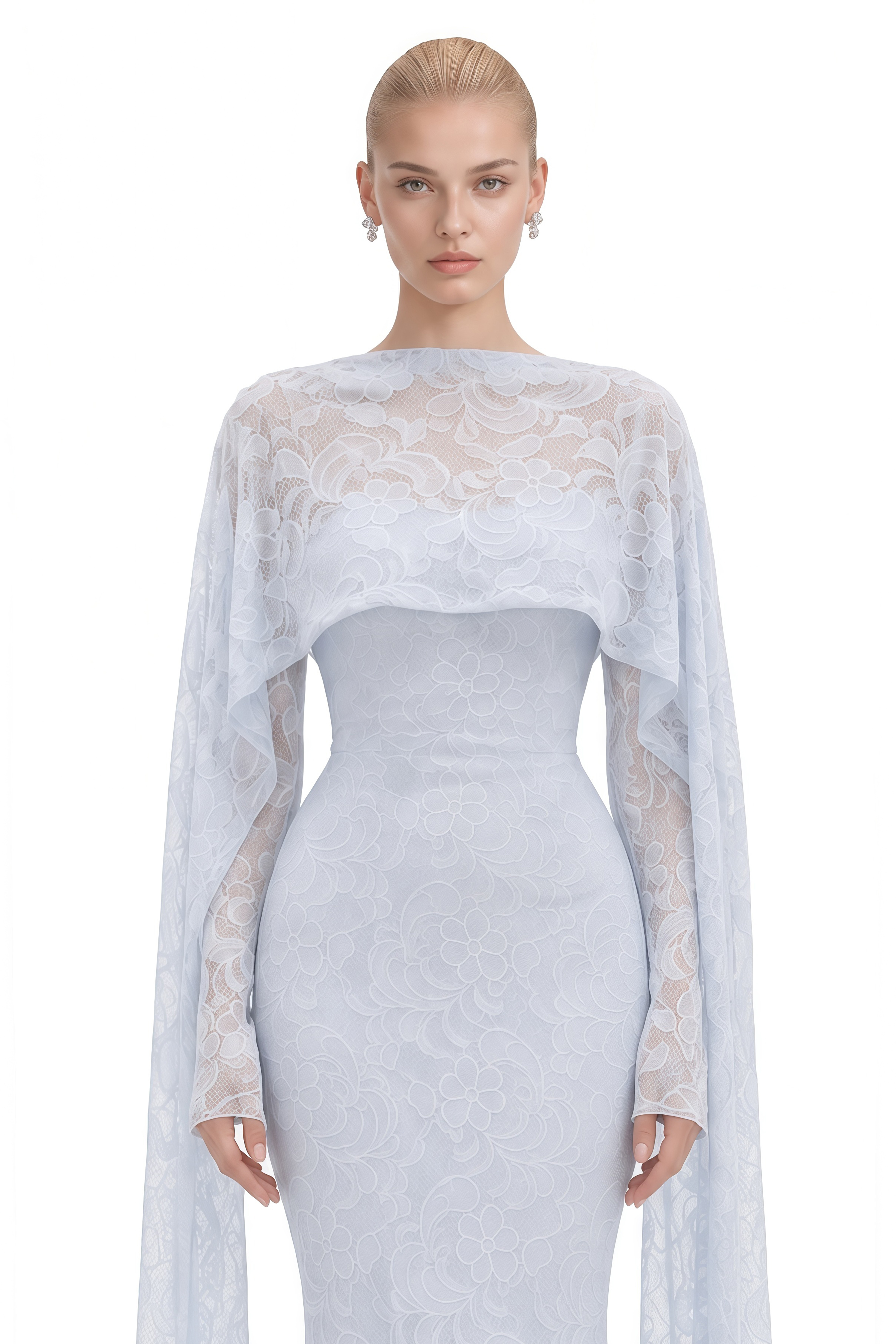 Charlotte Light Blue Cape Design Floral Maxi Dress