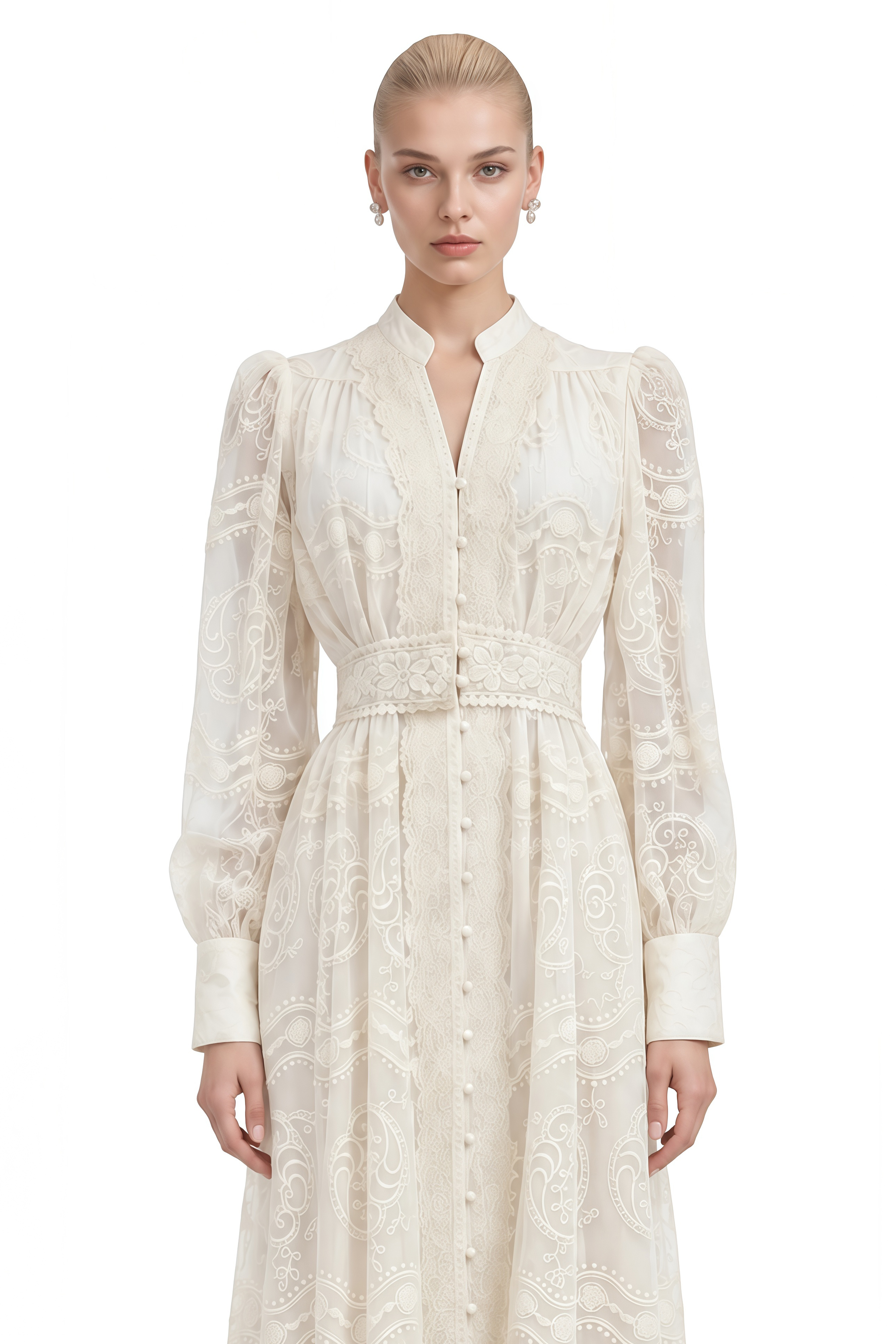 Linnea Ivory V-Neck Floral Lace Maxi Dress