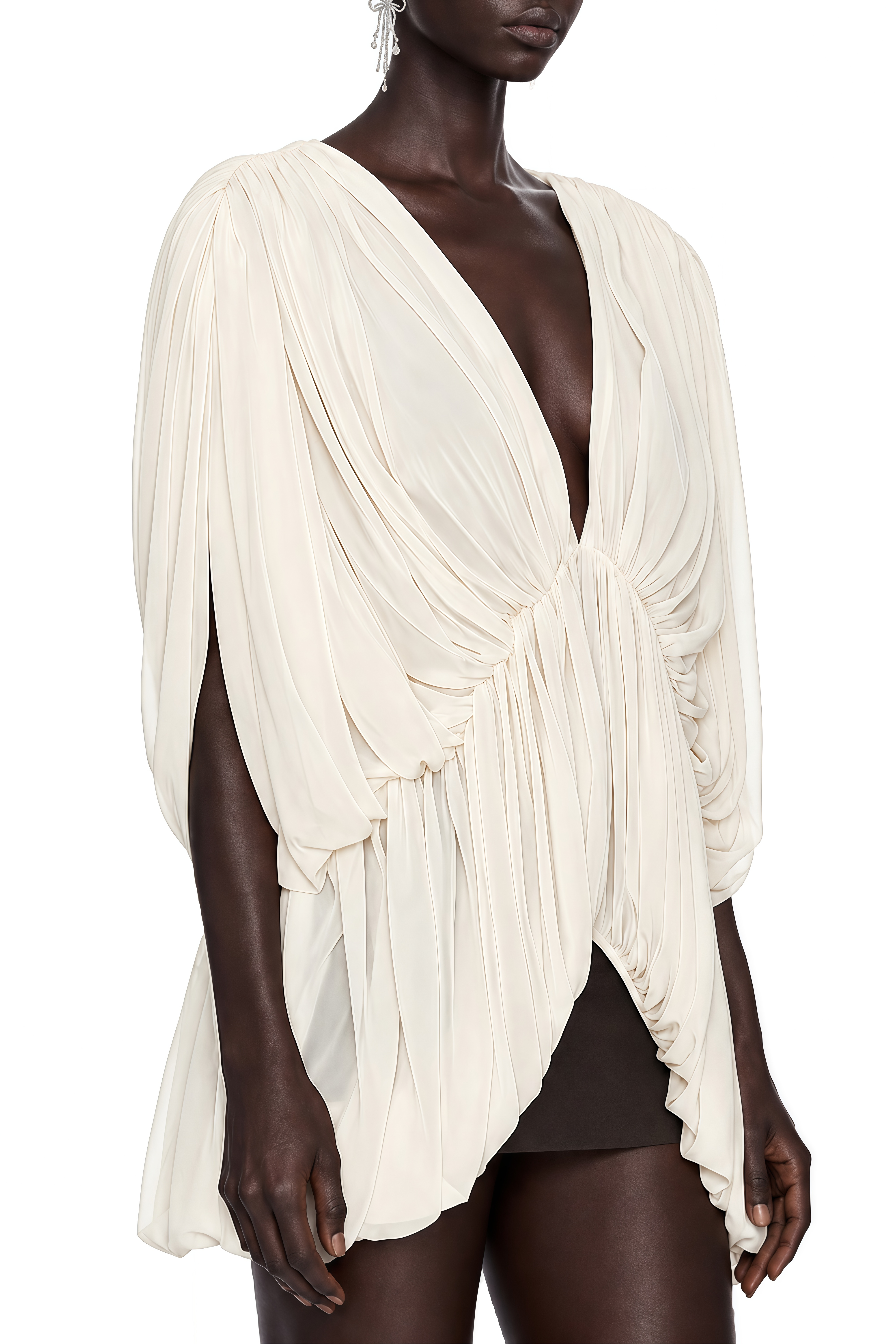 Florence Neutral V-Neck Ruched Blouse
