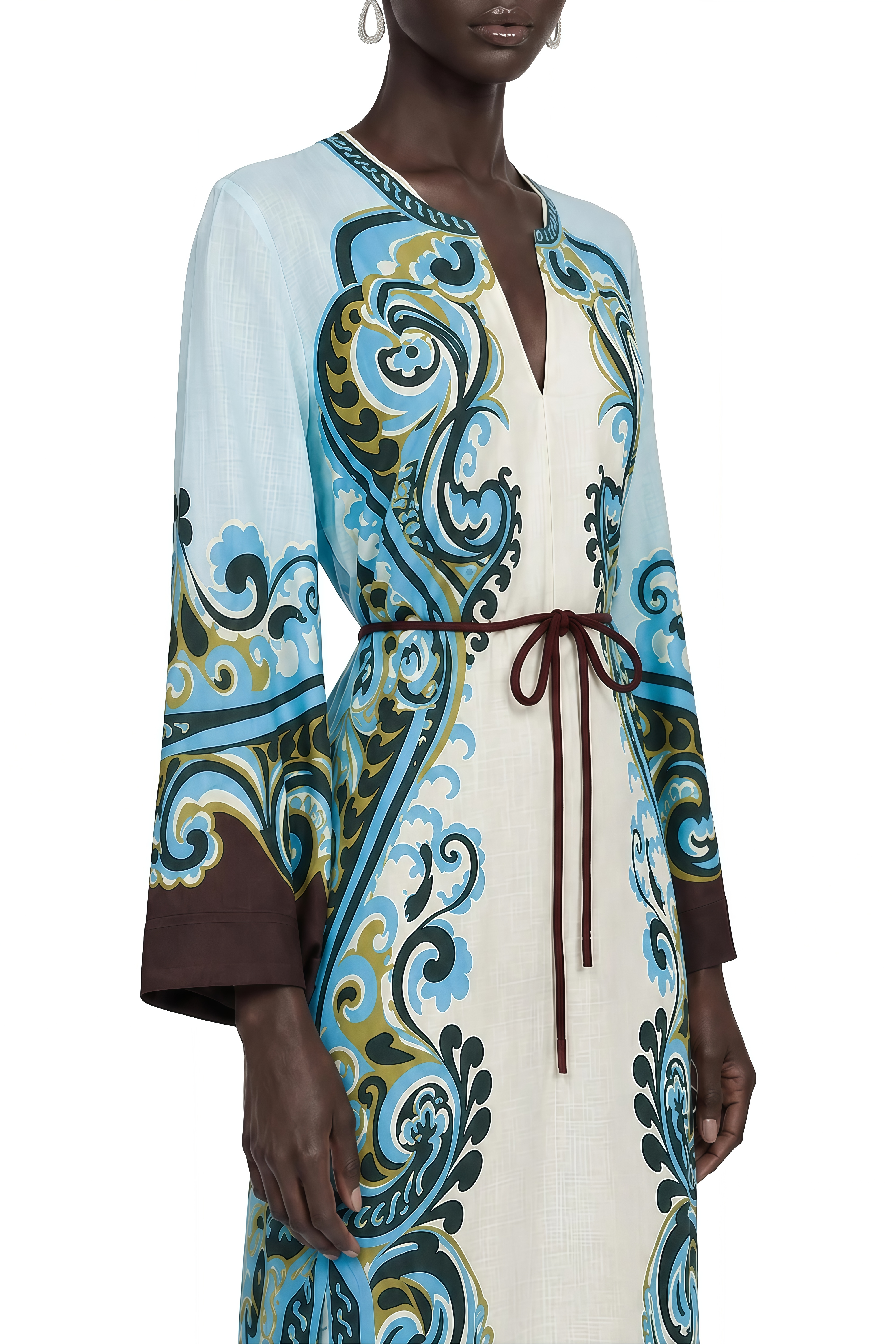 Serenity Blue Long Sleeves Printed Maxi Dress
