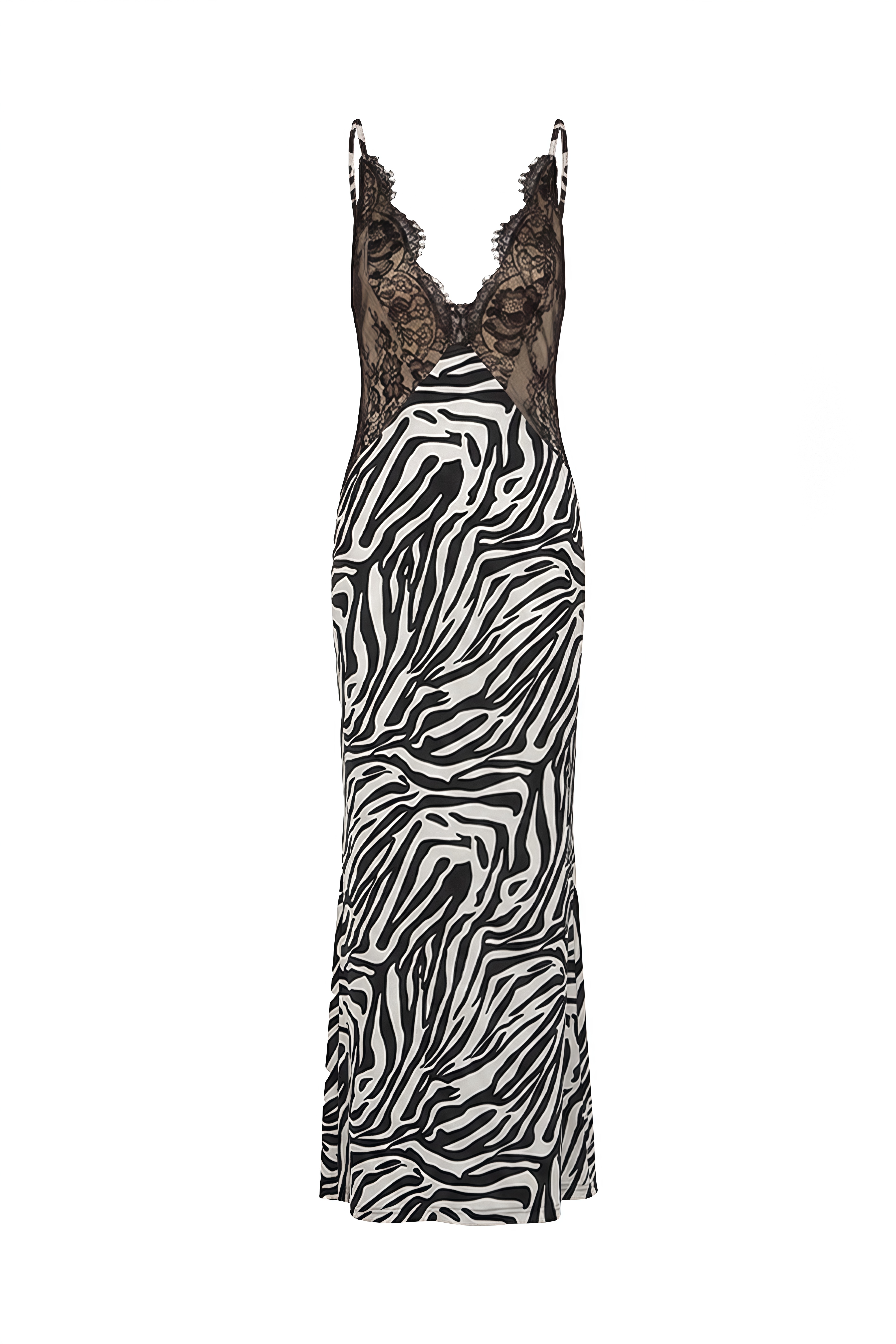 Daphne Black Zebra Print Lace Maxi Dress