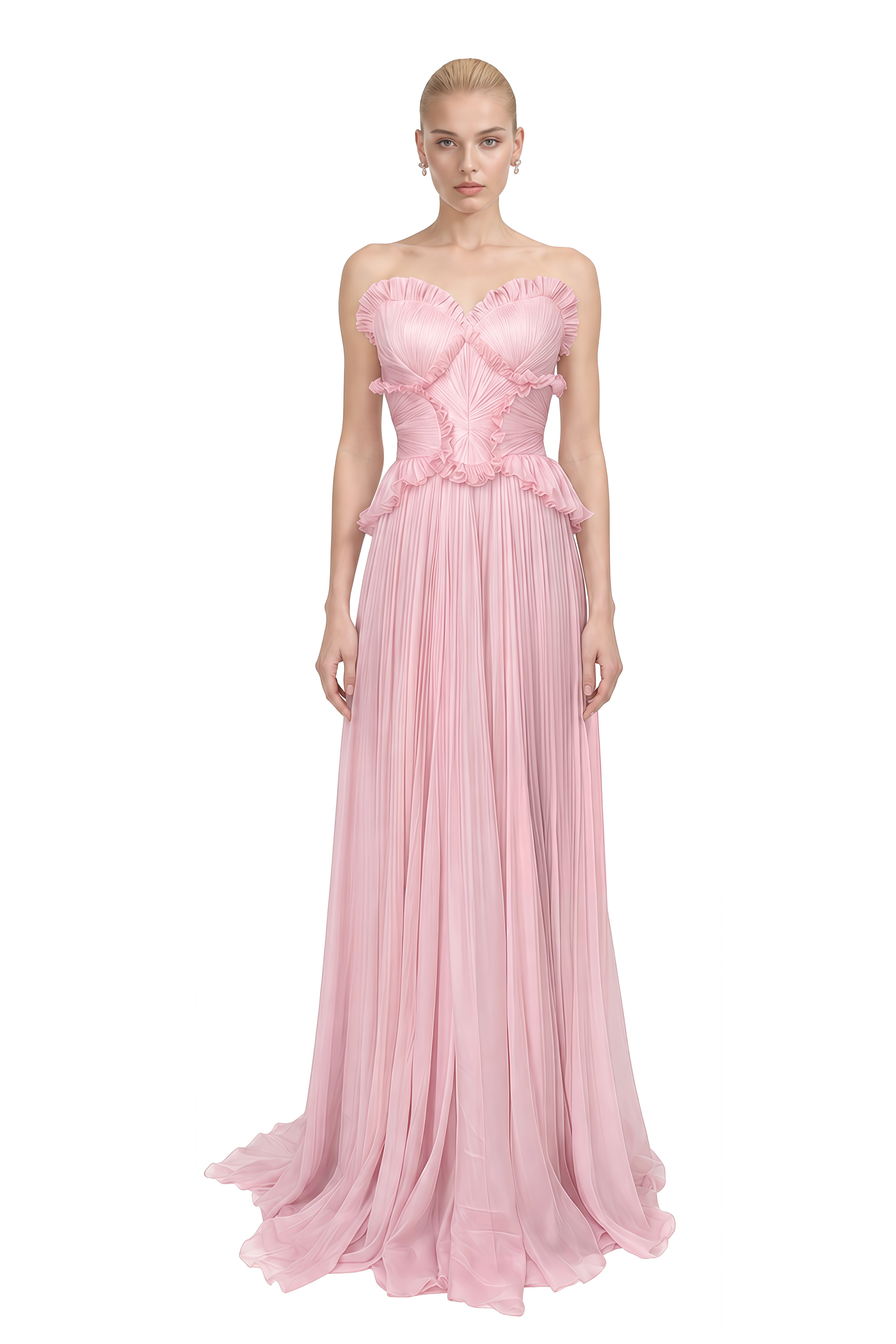 Alexandra Pink Strapless Ruffled Maxi Dress