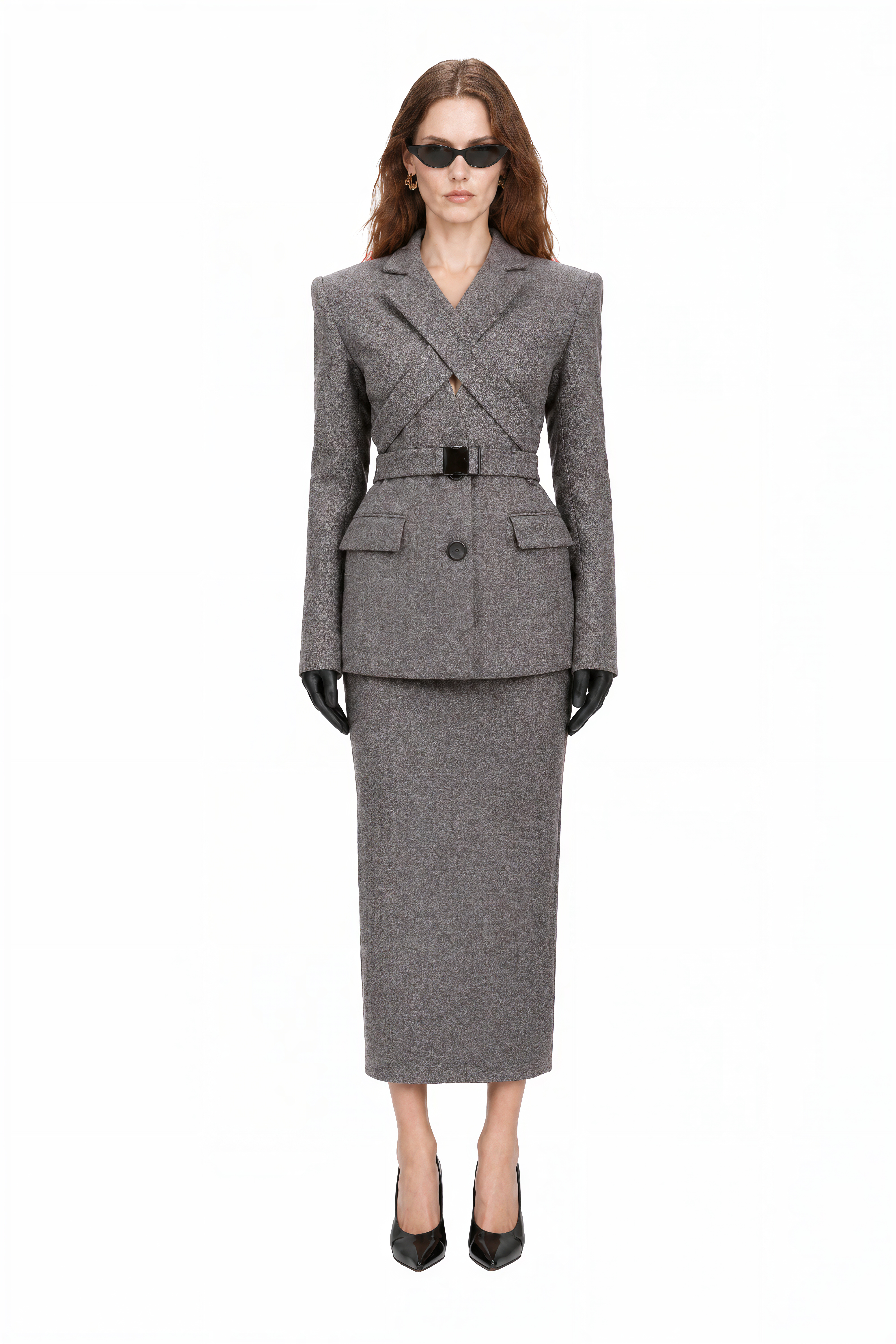 Charlotte Grey Long Sleeves Slit Coat & Skirt Set