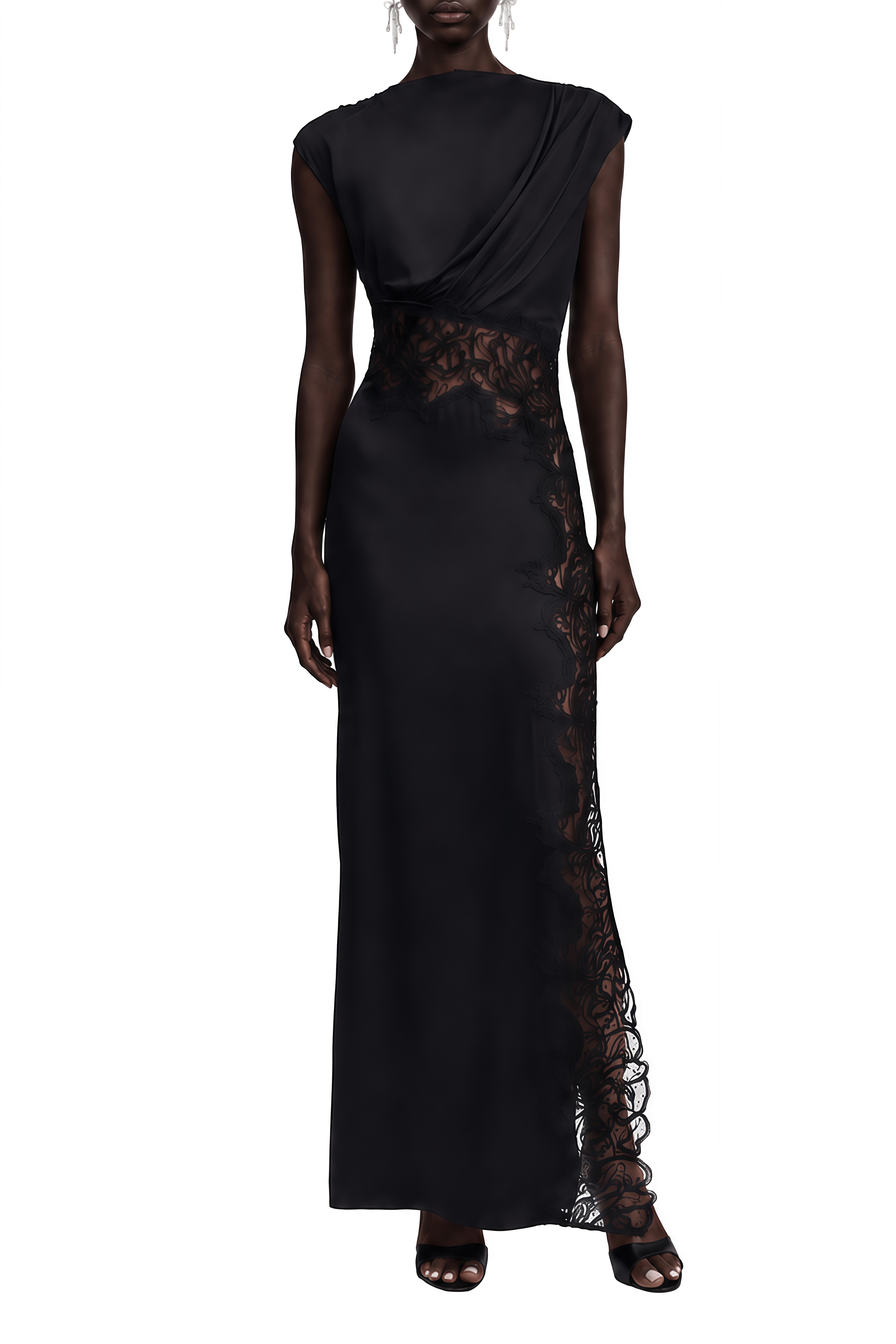 Luna Black Cut-Out Lace Maxi Dress