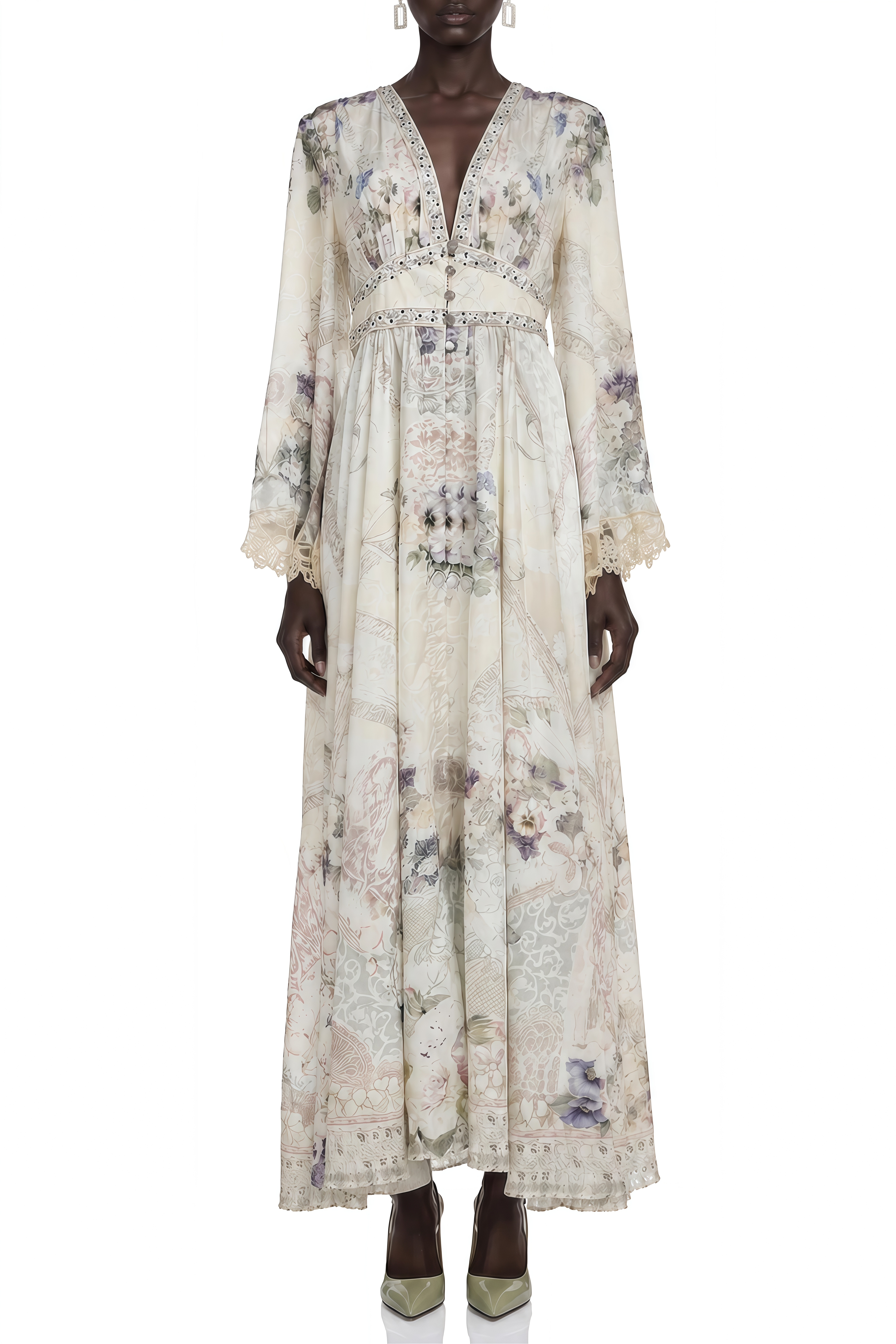 Eloise Ivory Long Sleeves Floral Maxi Dress