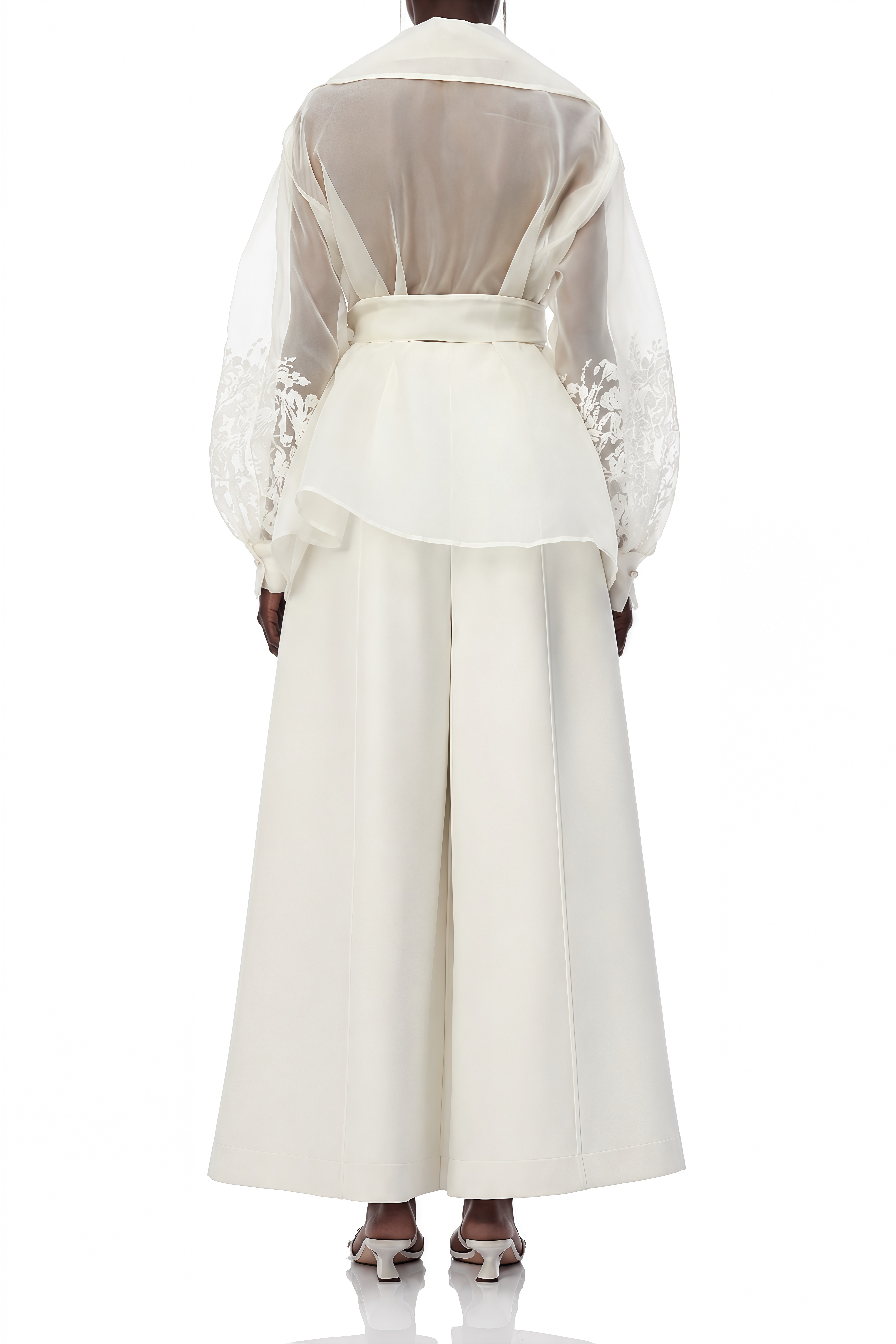 Elizabeth White Sheer Floral Embroidered Blouse
