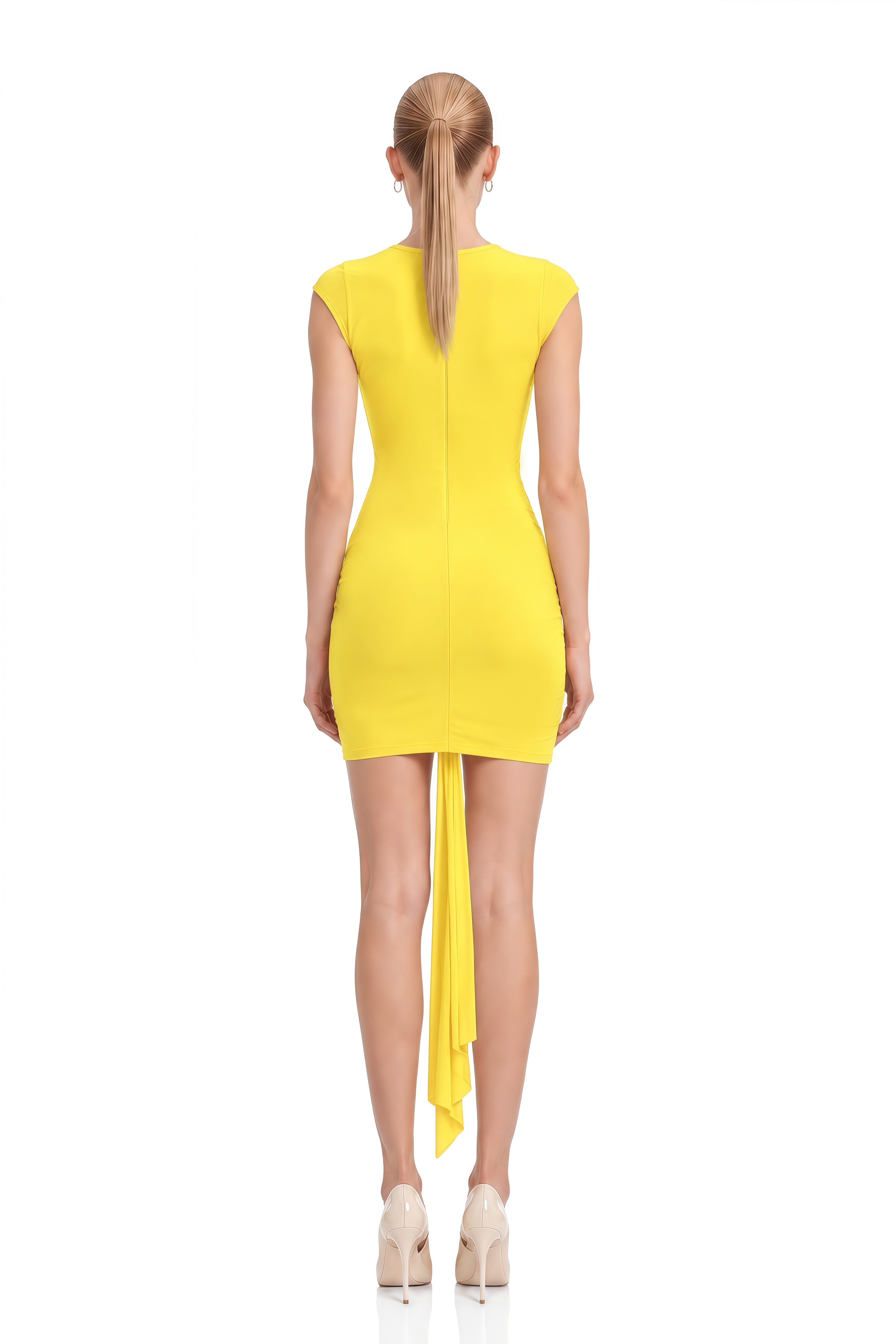 Sylvia Yellow Round Neck Ruched Mini Dress