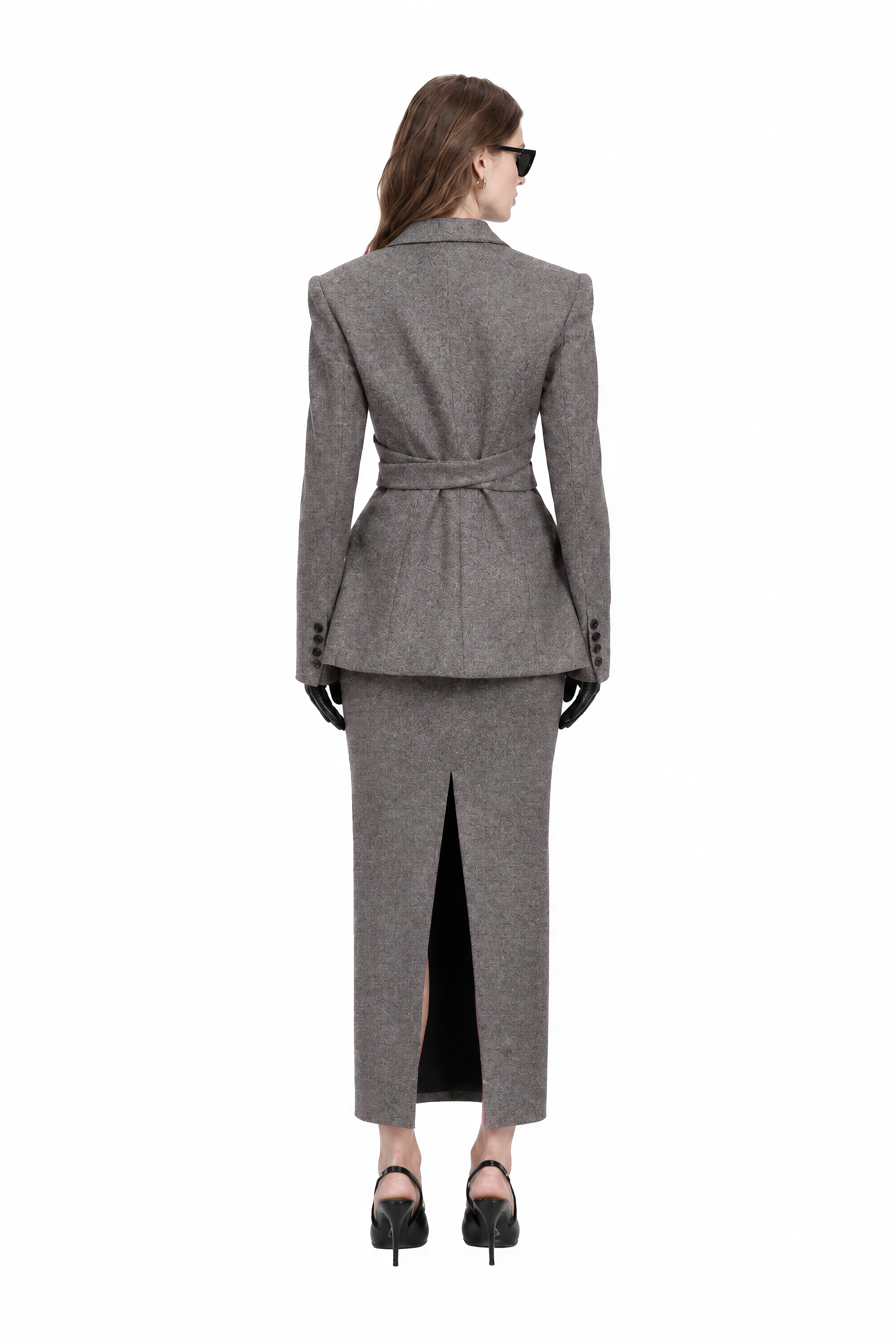 Charlotte Grey Long Sleeves Slit Coat & Skirt Set