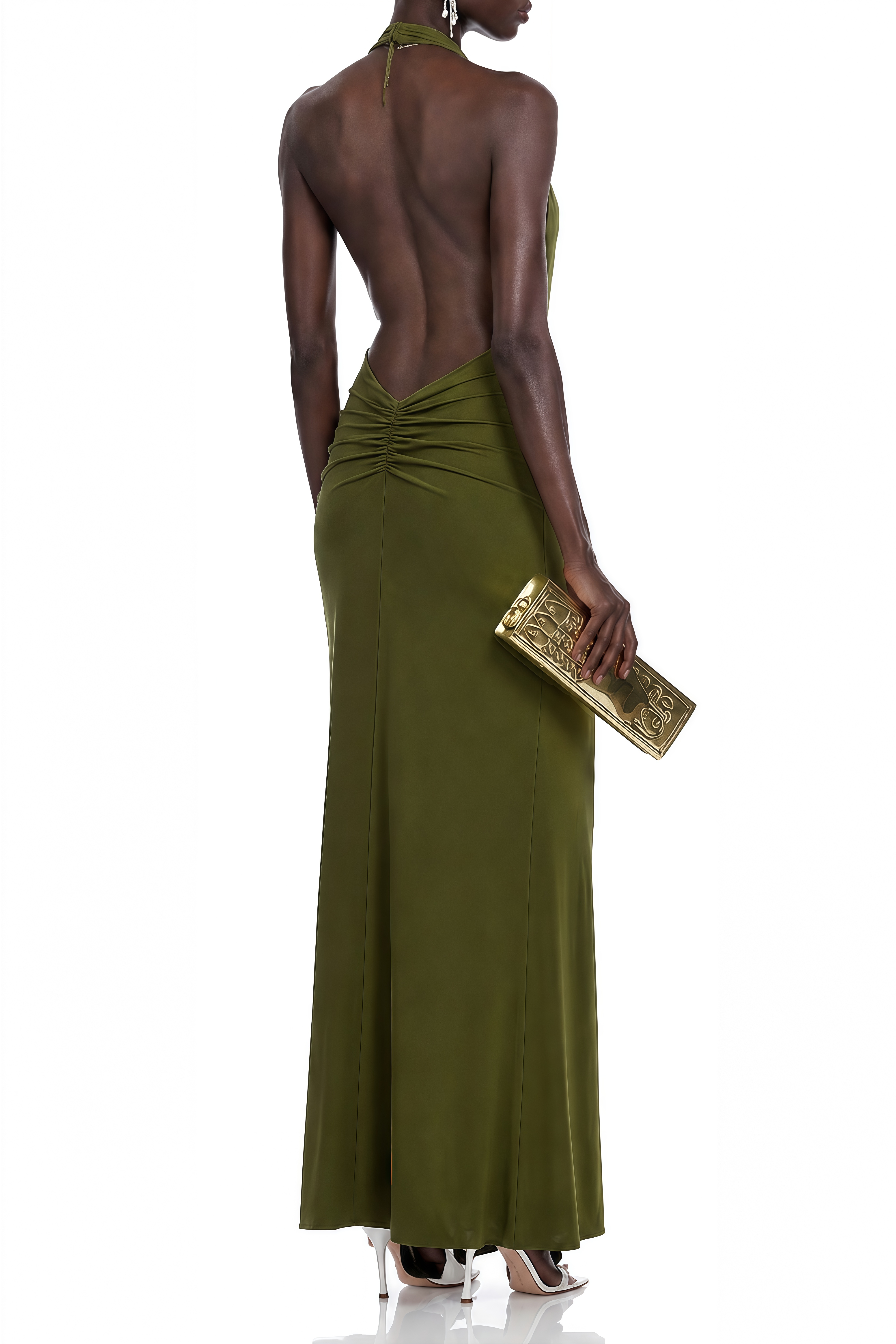 Cecile Green Halterneck V-Neck Maxi Dress