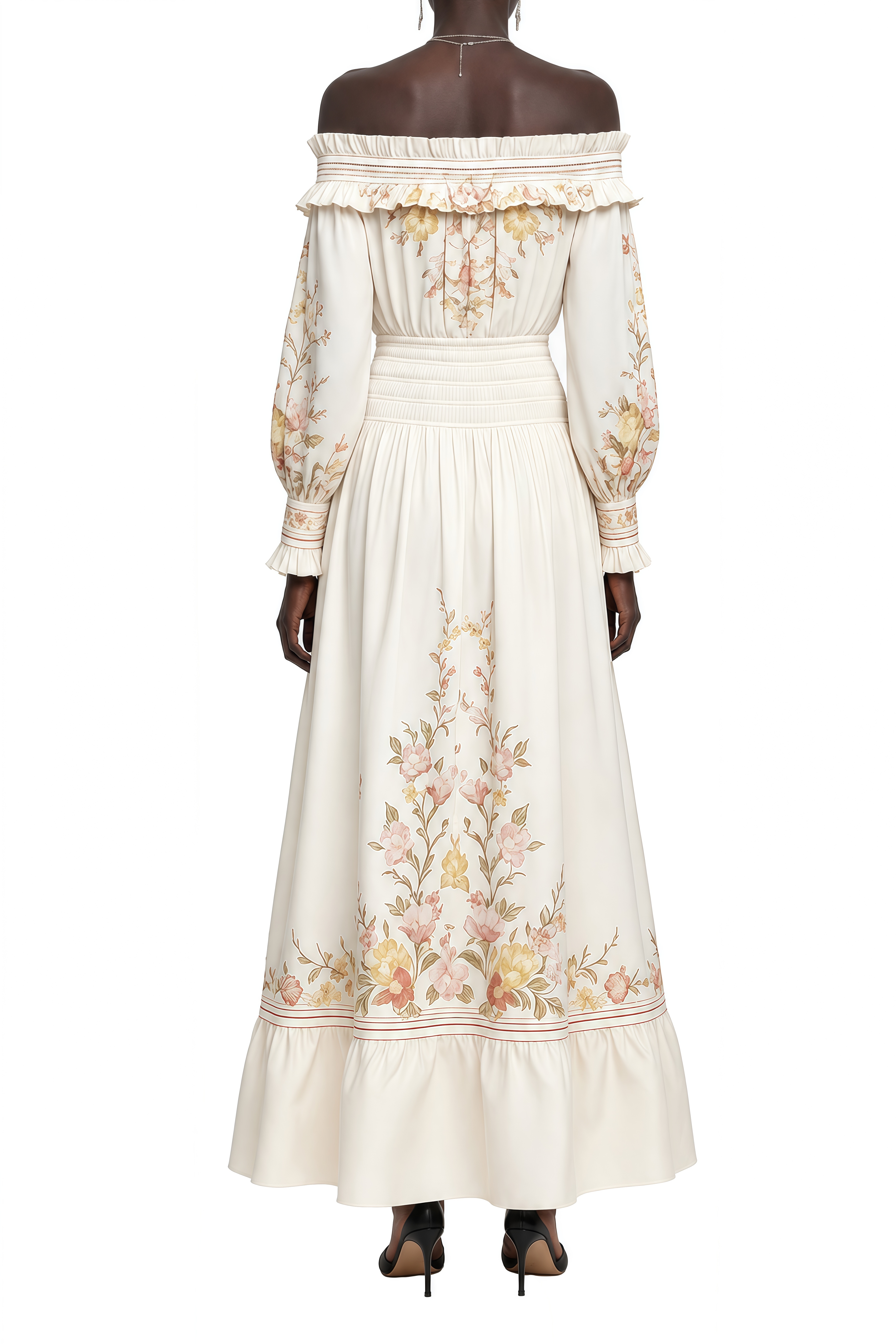 Felicity Ivory Off Shoulder Floral Maxi Dress