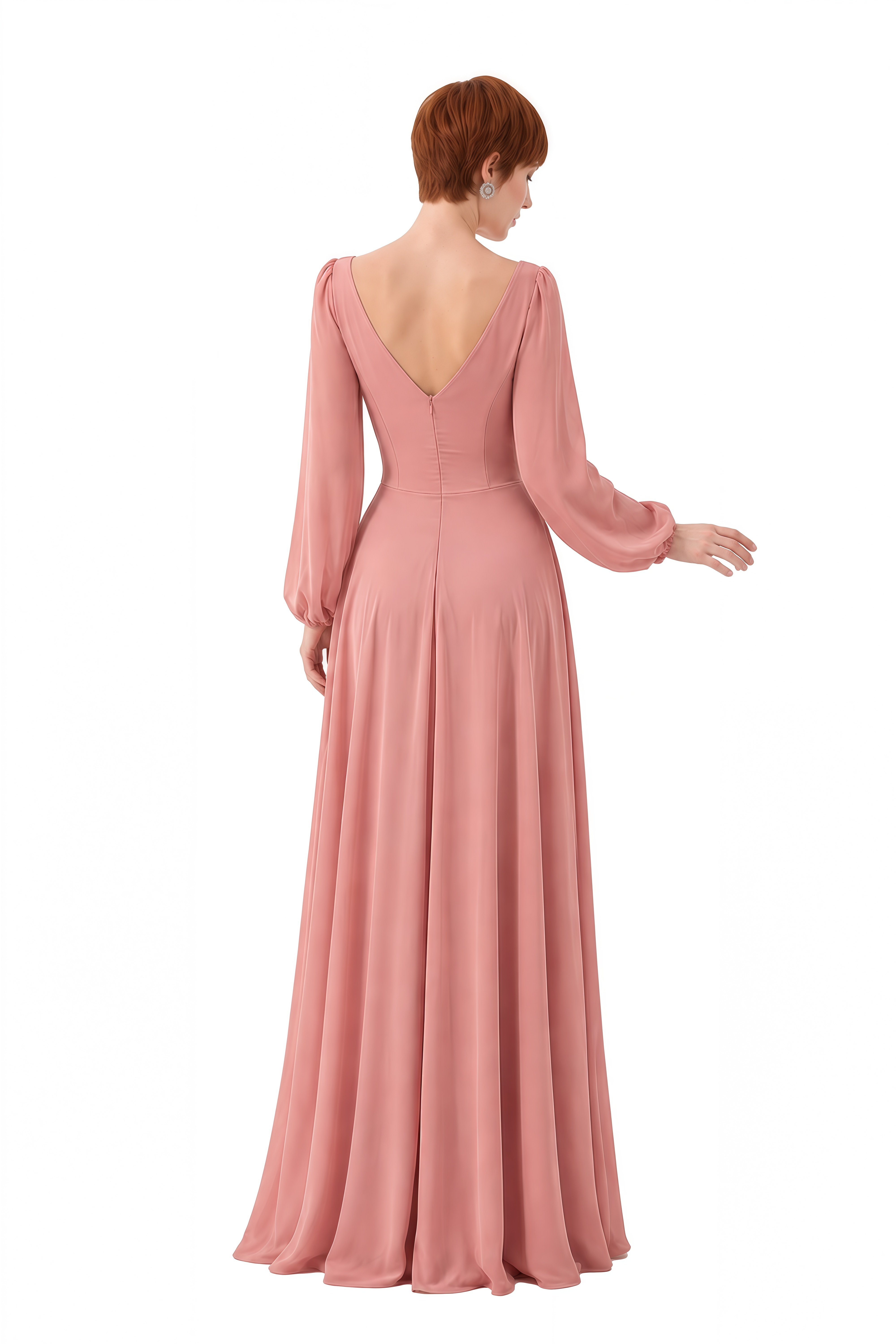 Clover Pink Floral Embroidery Slit Maxi Dress