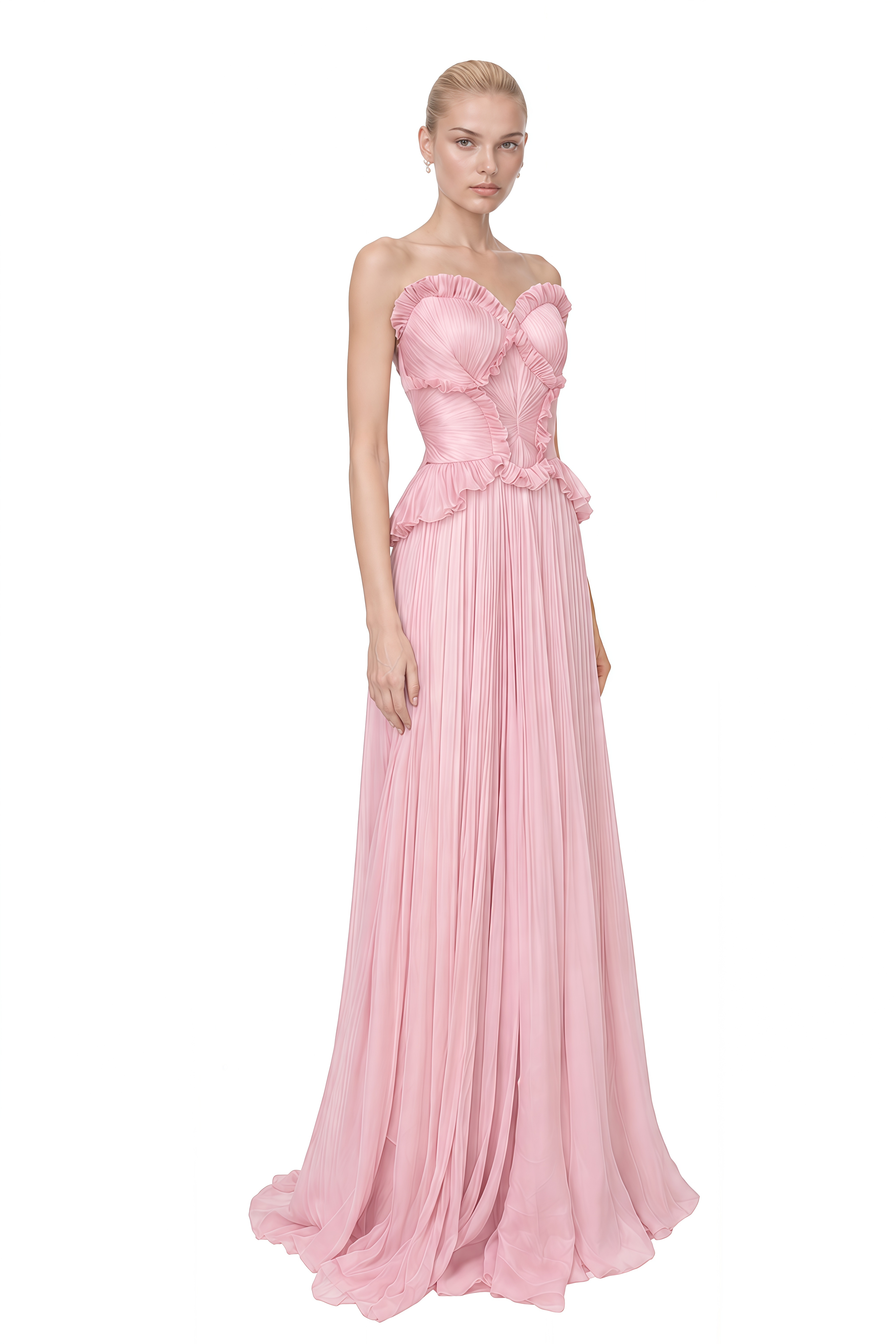 Alexandra Pink Strapless Ruffled Maxi Dress