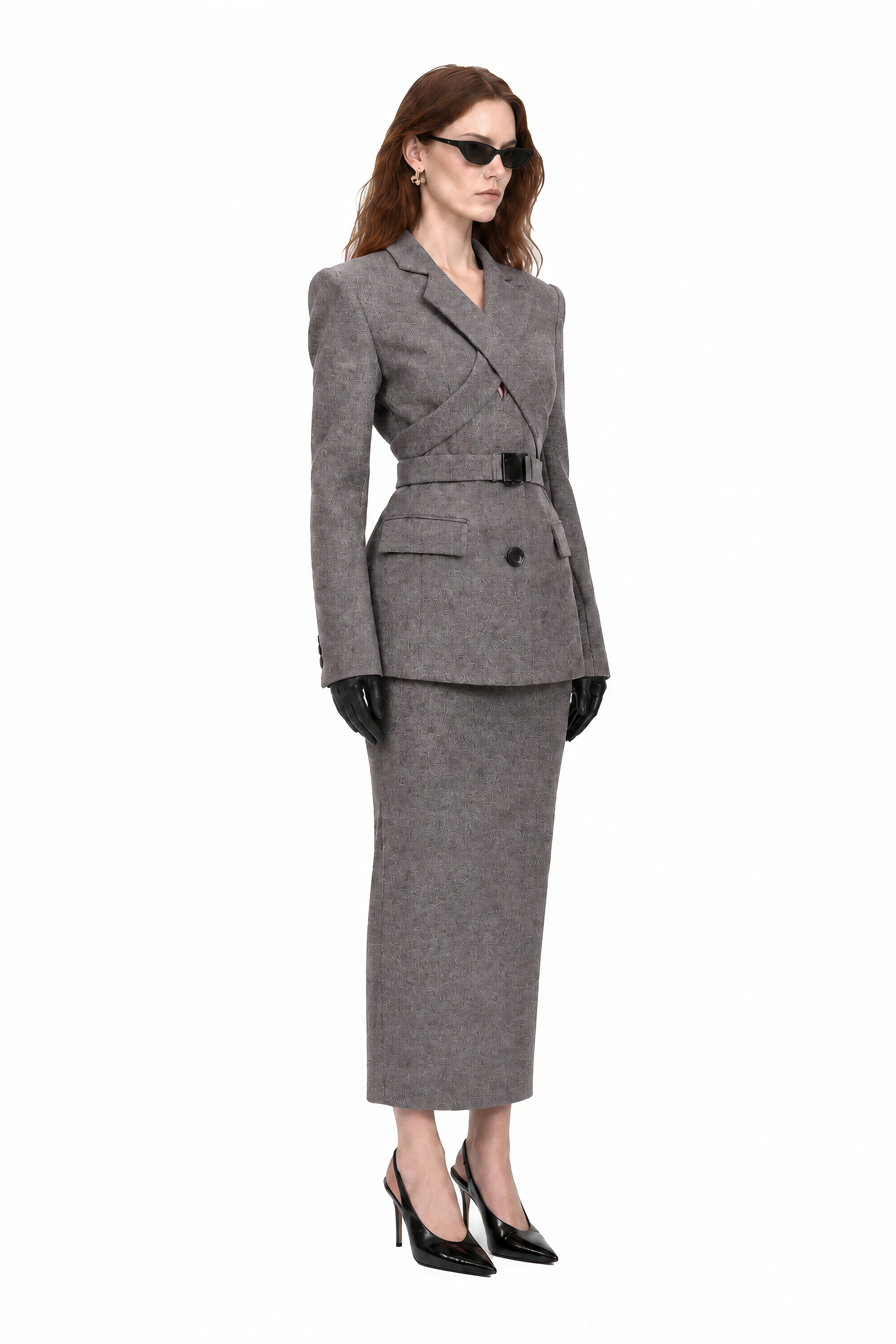 Charlotte Grey Long Sleeves Slit Coat & Skirt Set