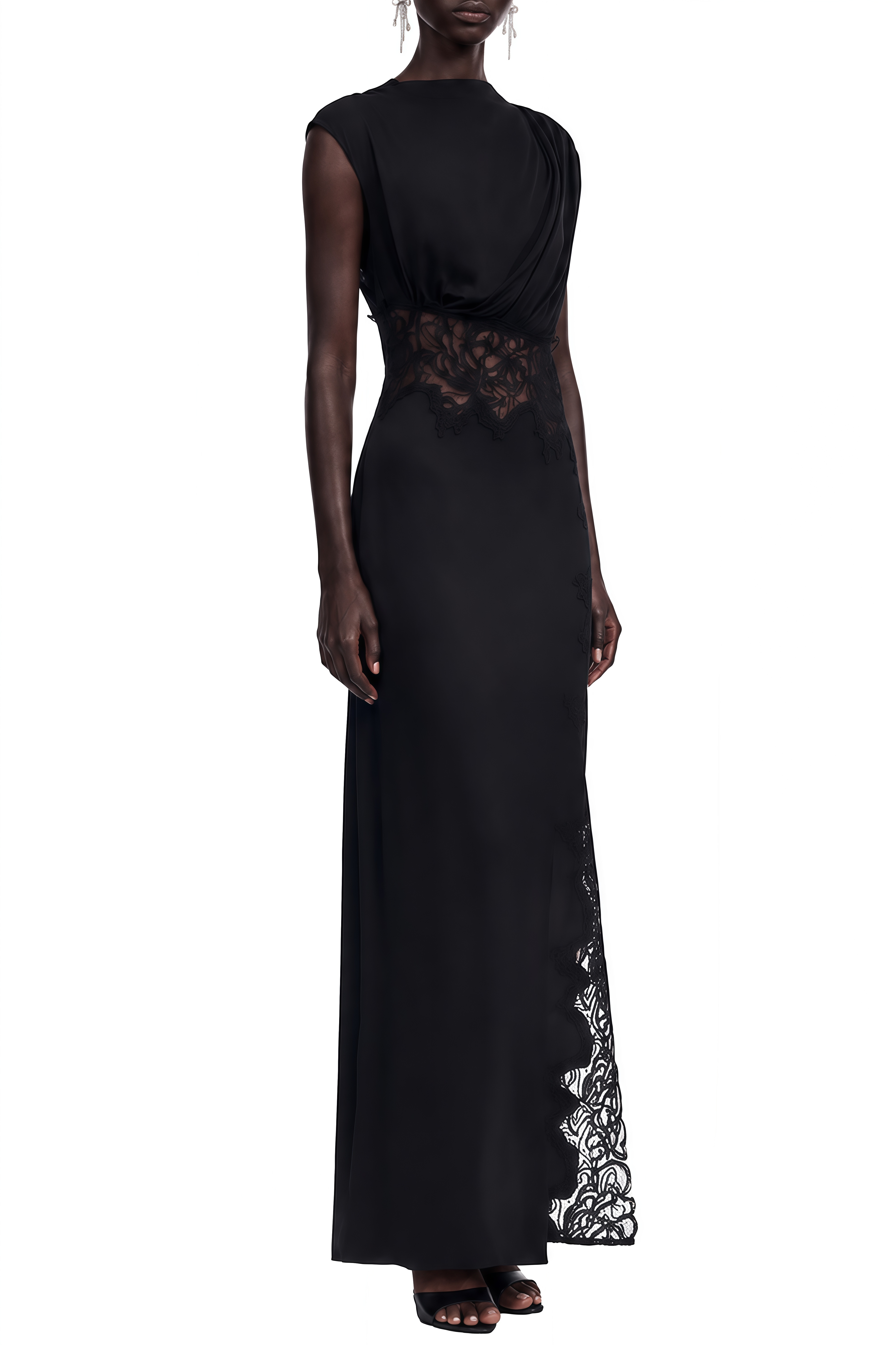 Luna Black Cut-Out Lace Maxi Dress
