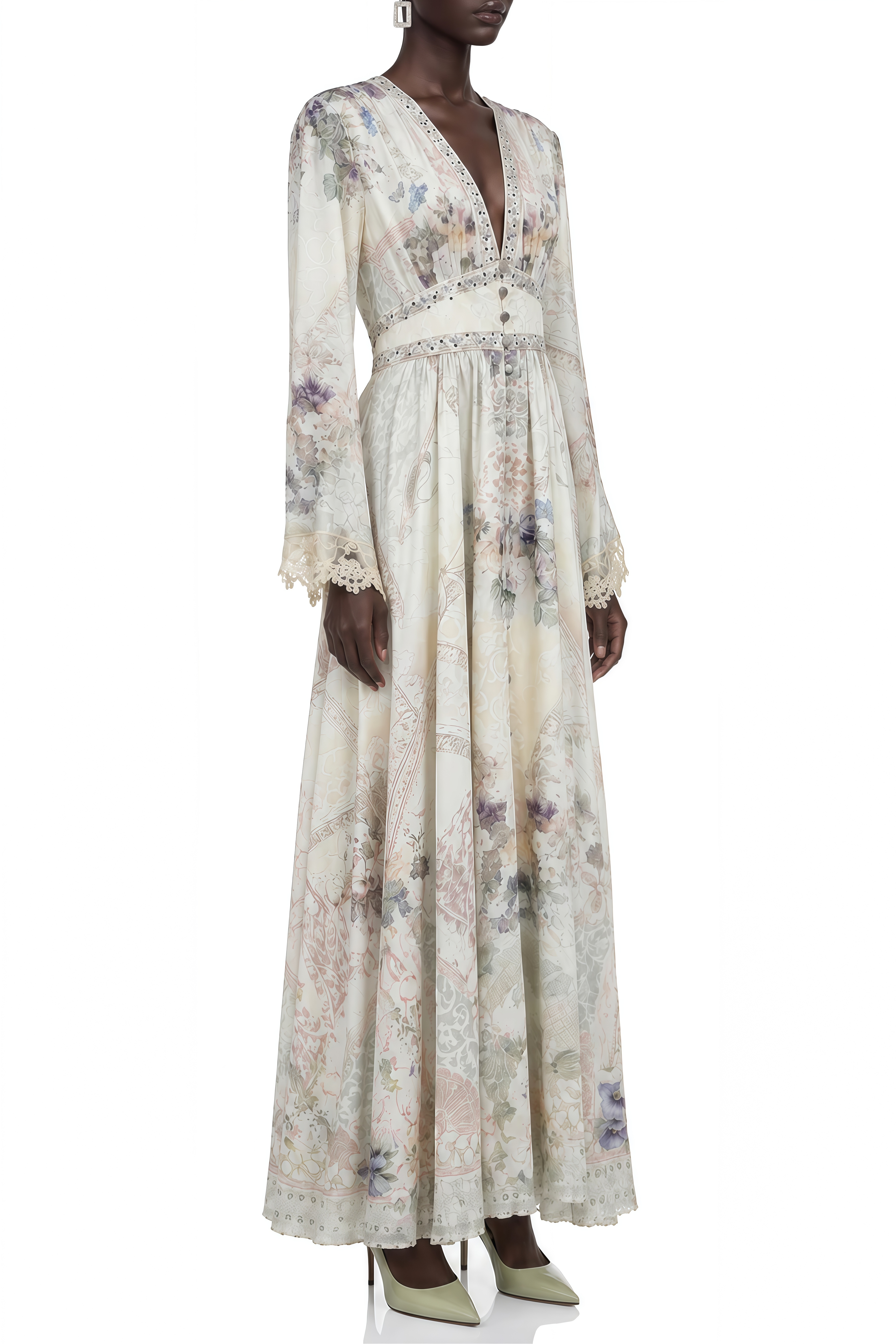 Eloise Ivory Long Sleeves Floral Maxi Dress
