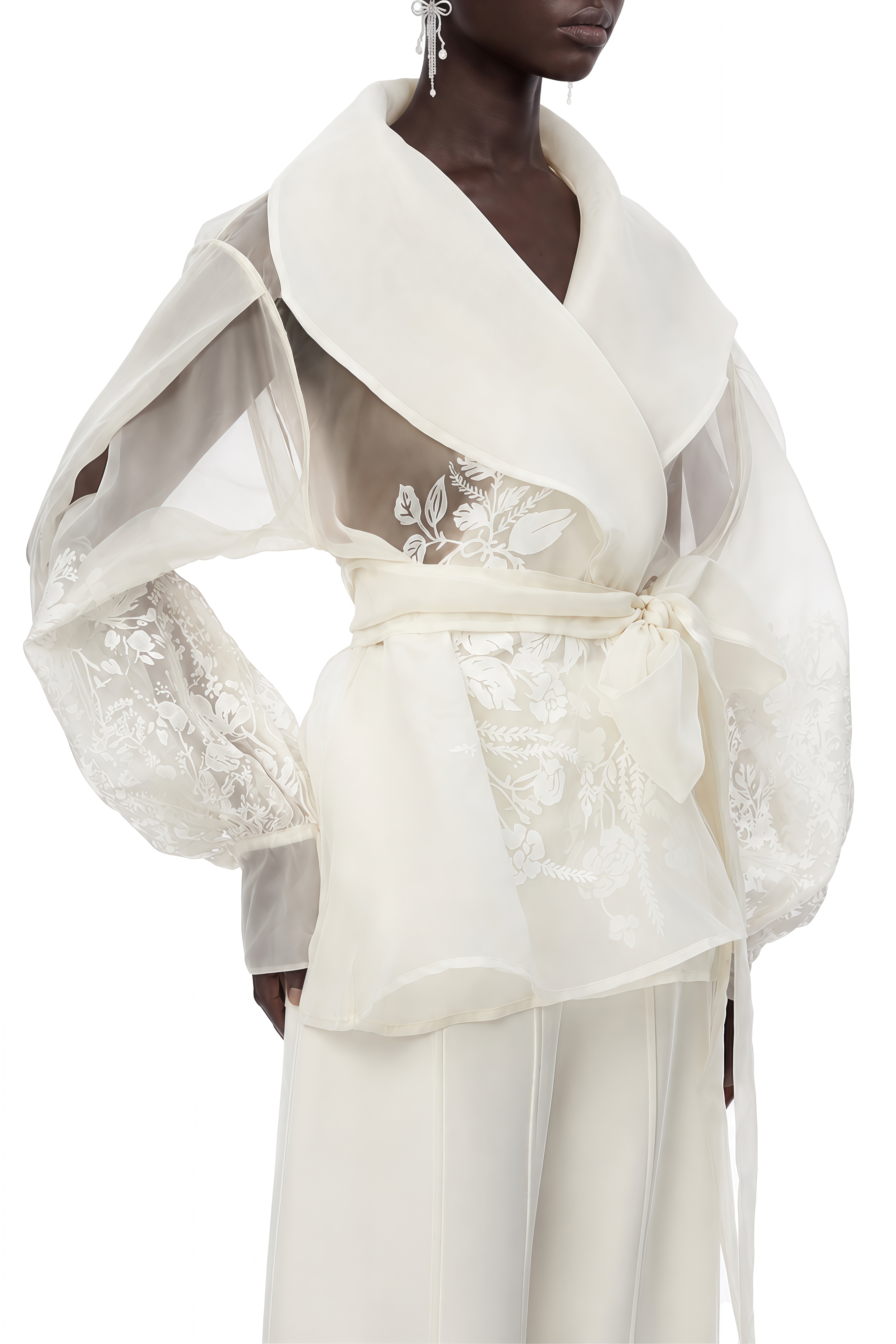 Elizabeth White Sheer Floral Embroidered Blouse