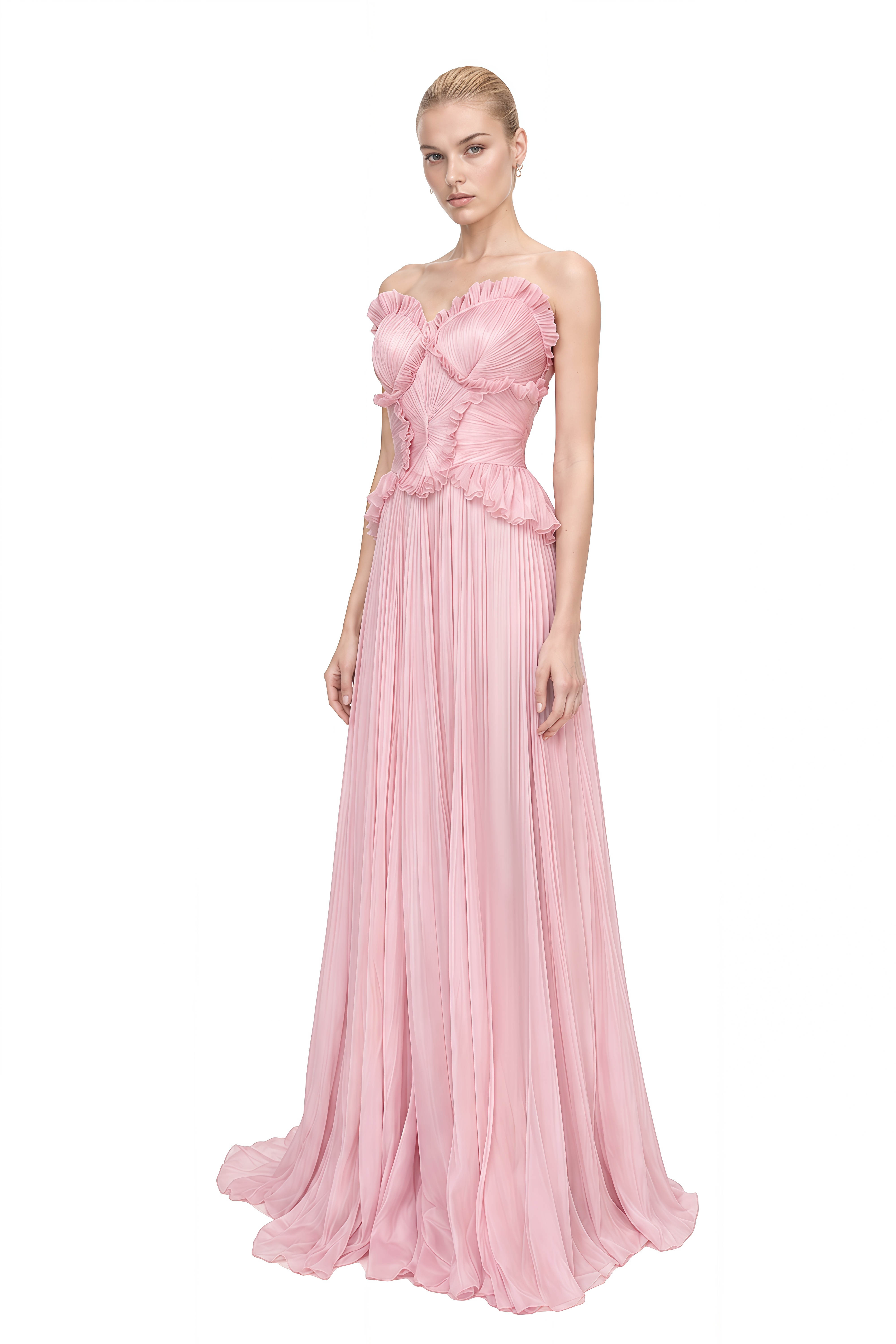 Alexandra Pink Strapless Ruffled Maxi Dress