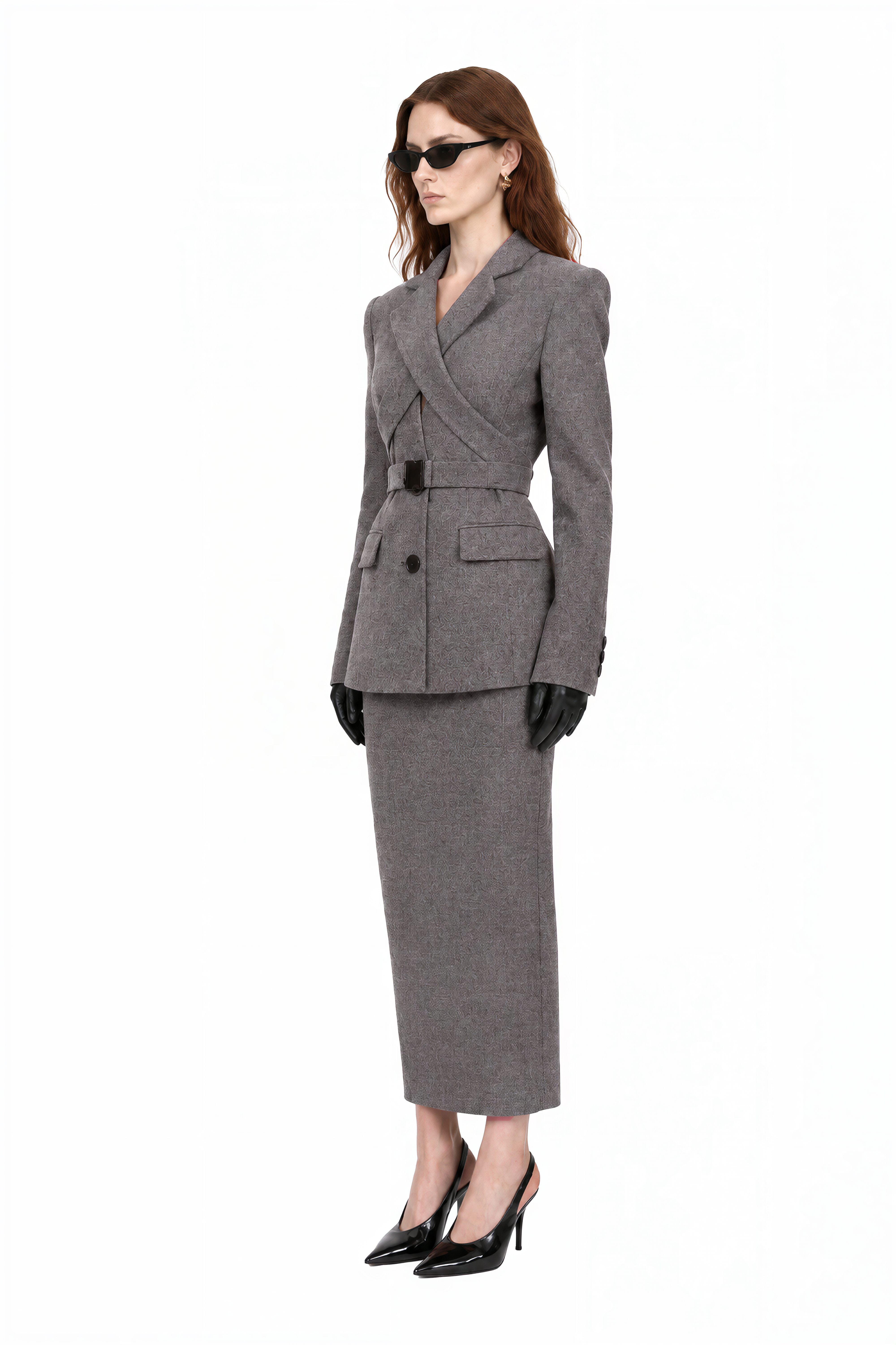Charlotte Grey Long Sleeves Slit Coat & Skirt Set