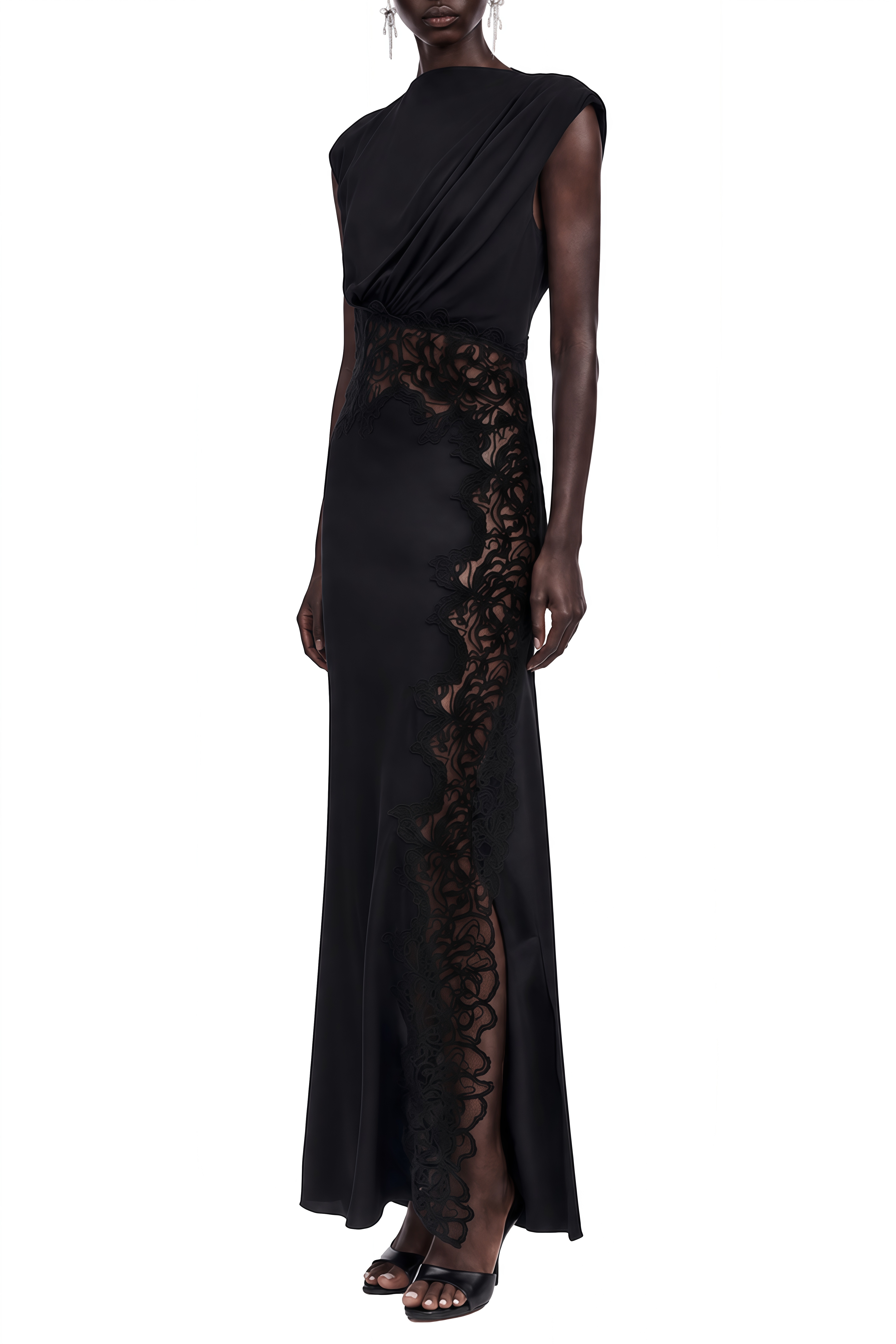 Luna Black Cut-Out Lace Maxi Dress