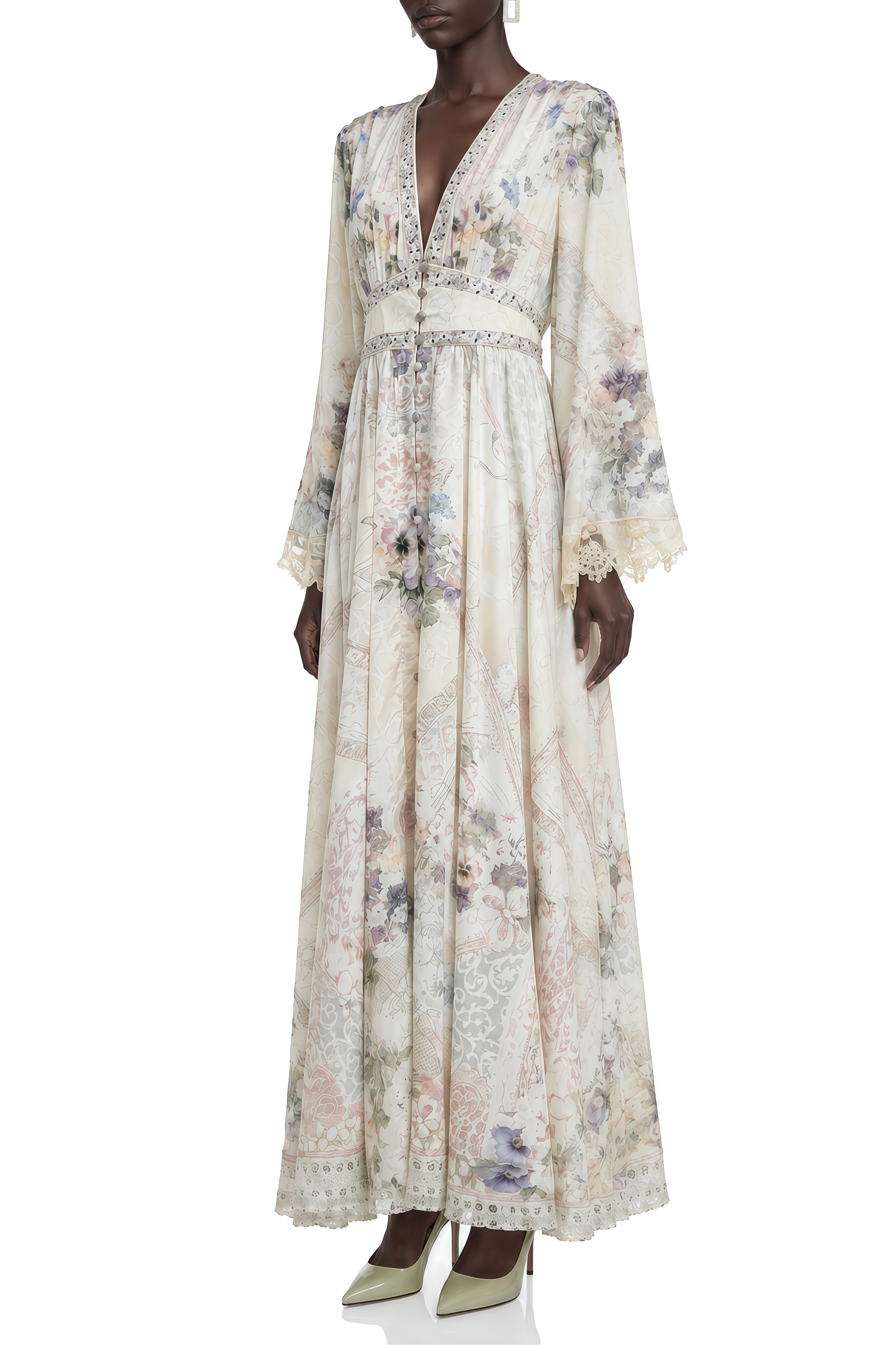Eloise Ivory Long Sleeves Floral Maxi Dress