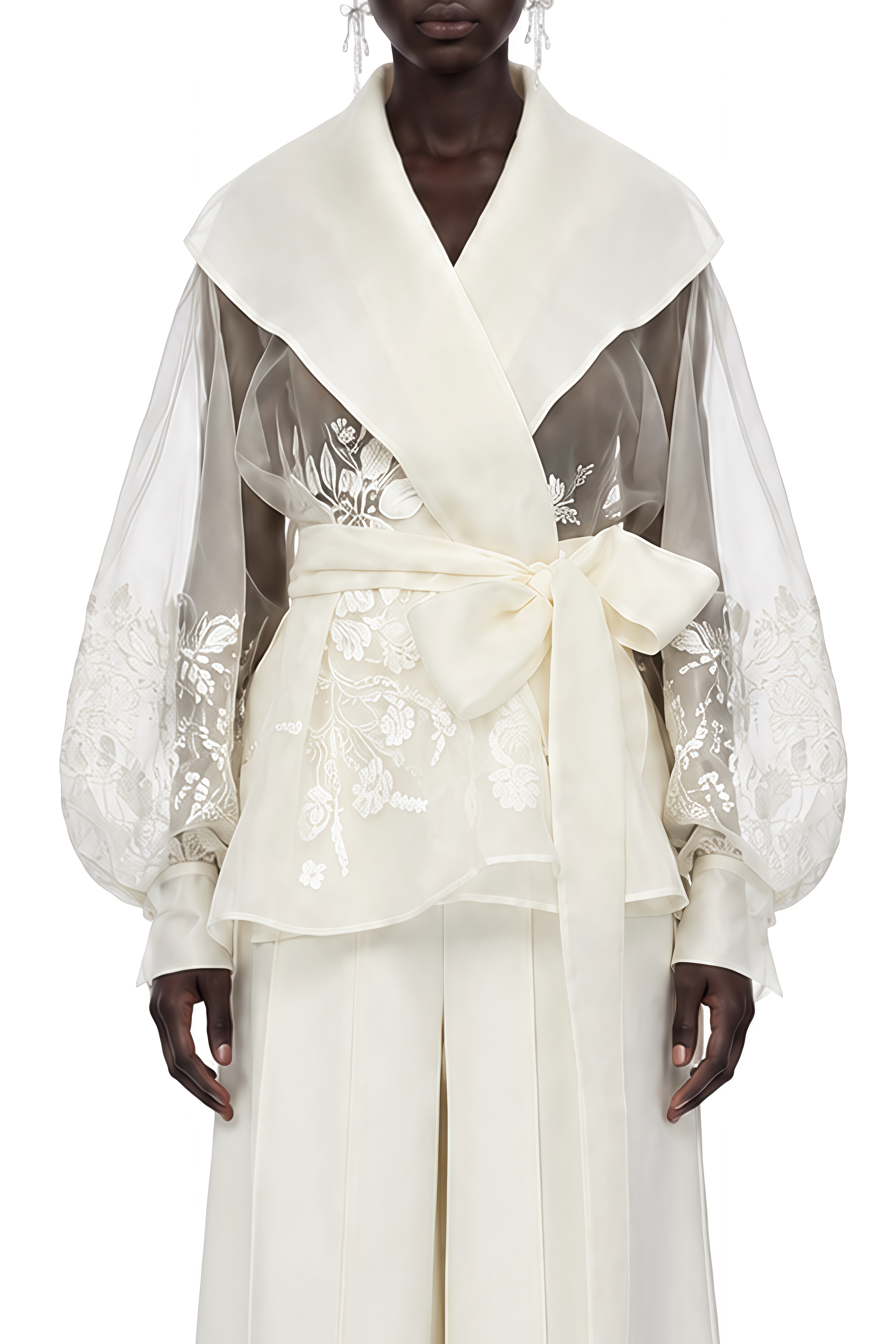 Elizabeth White Sheer Floral Embroidered Blouse