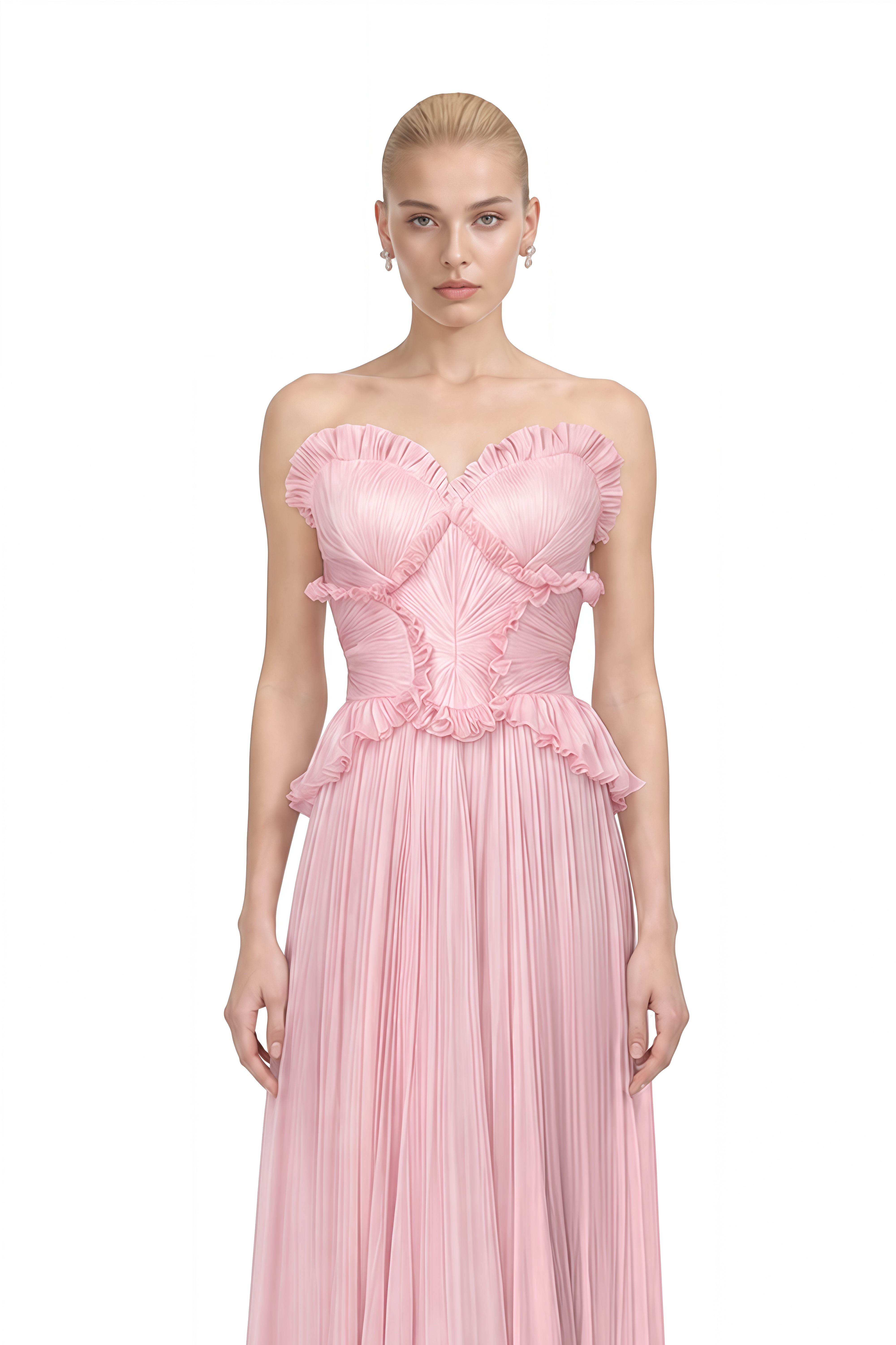 Alexandra Pink Strapless Ruffled Maxi Dress