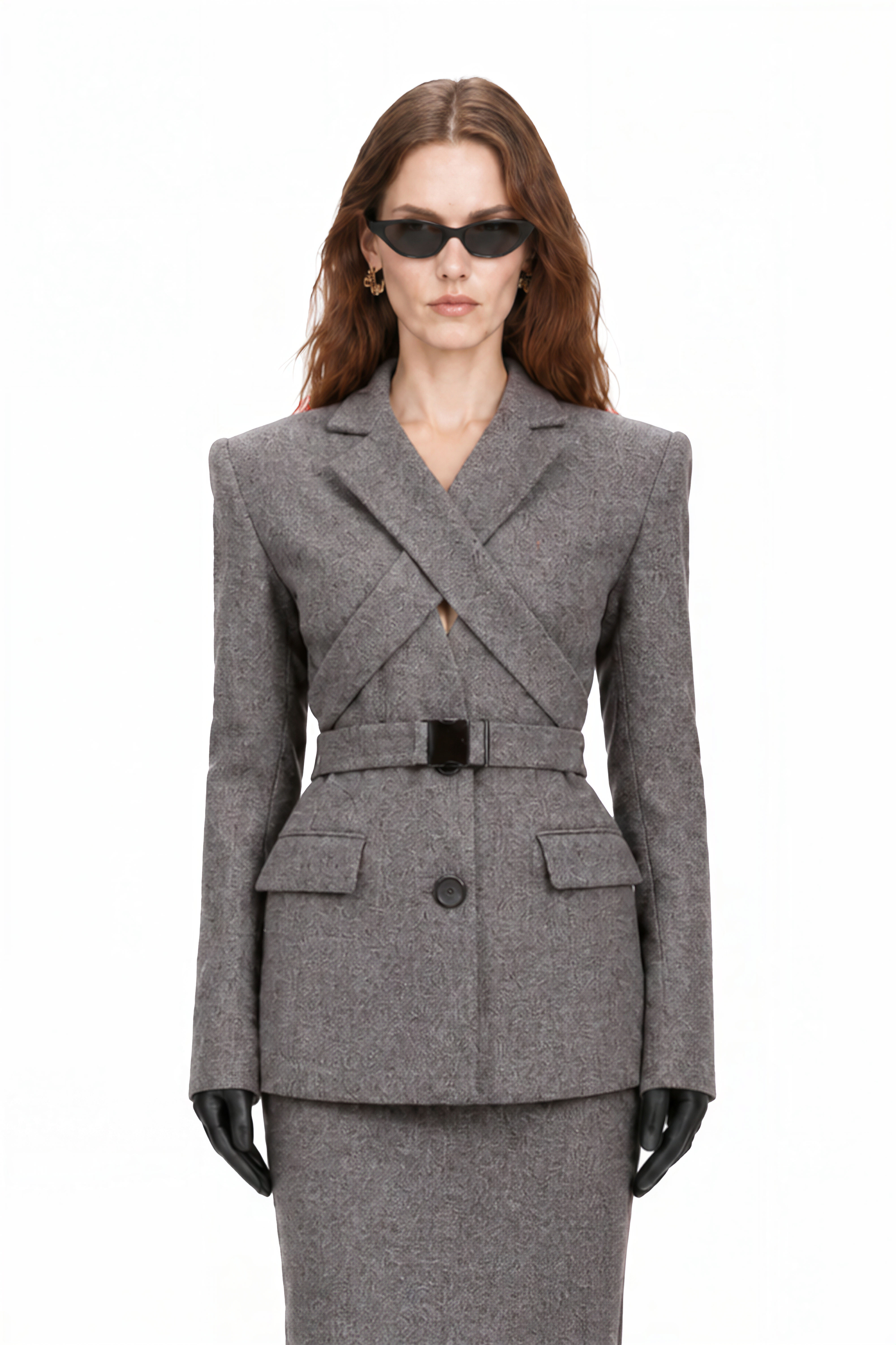 Charlotte Grey Long Sleeves Slit Coat & Skirt Set