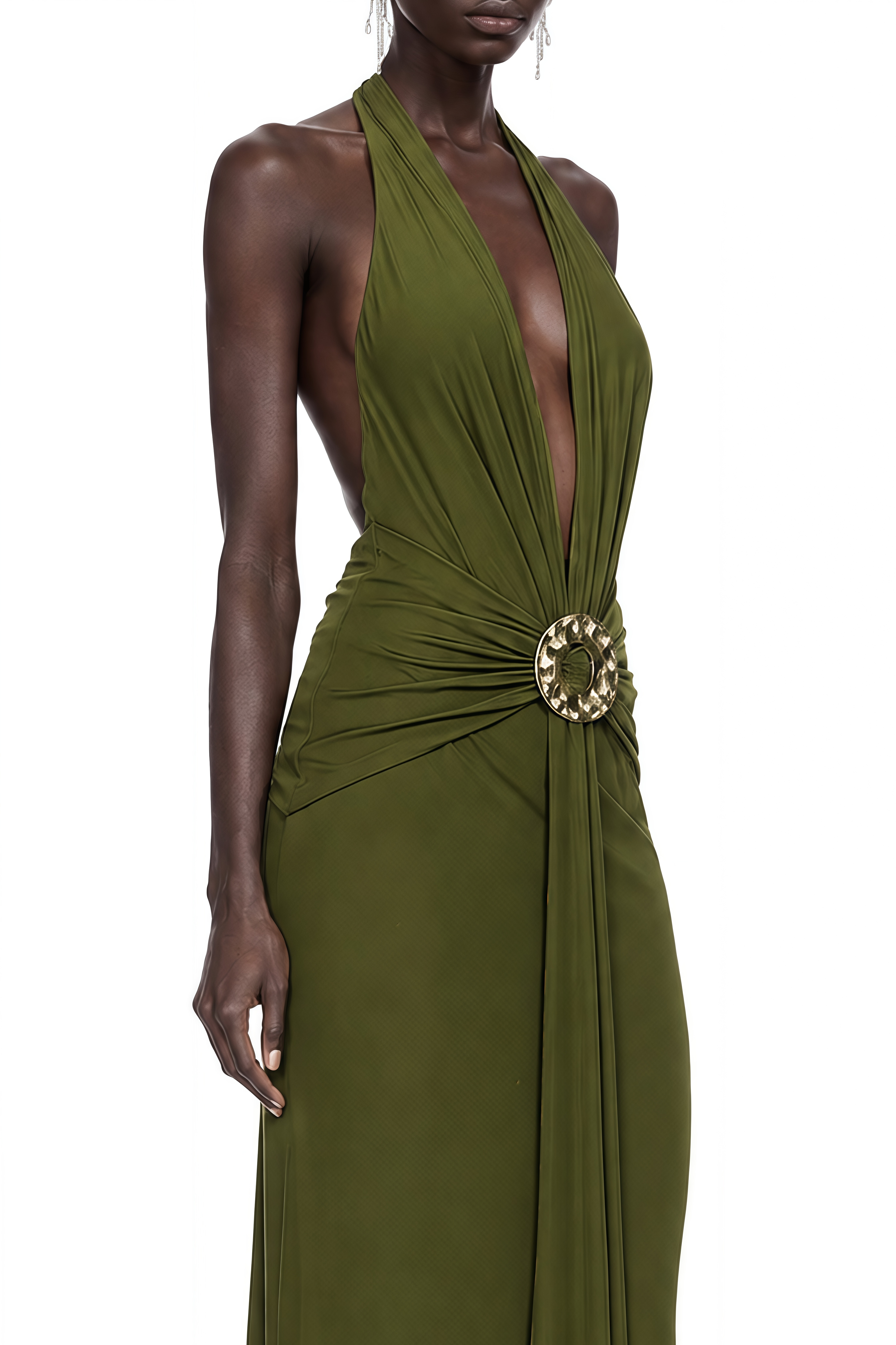 Cecile Green Halterneck V-Neck Maxi Dress