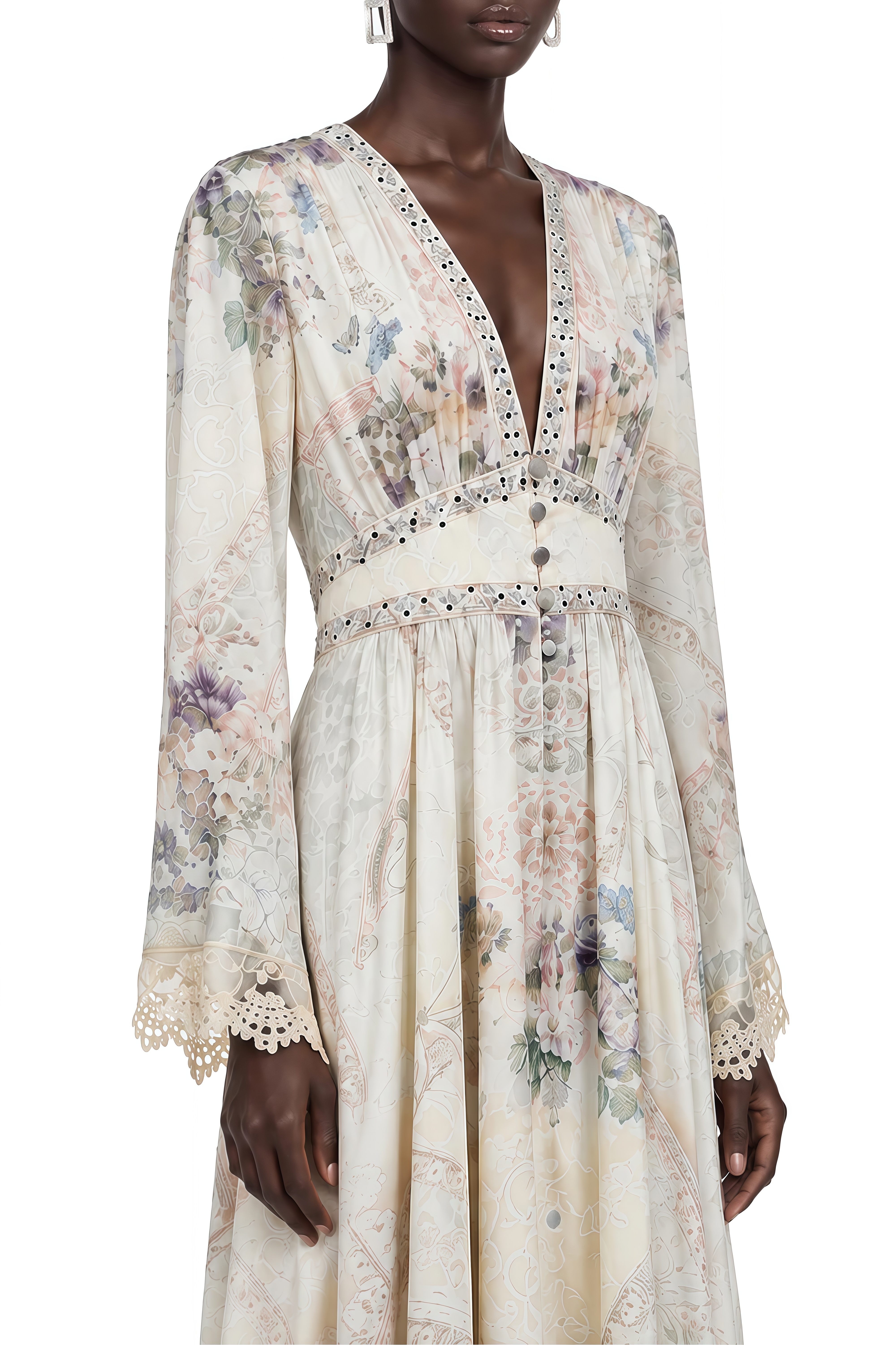 Eloise Ivory Long Sleeves Floral Maxi Dress